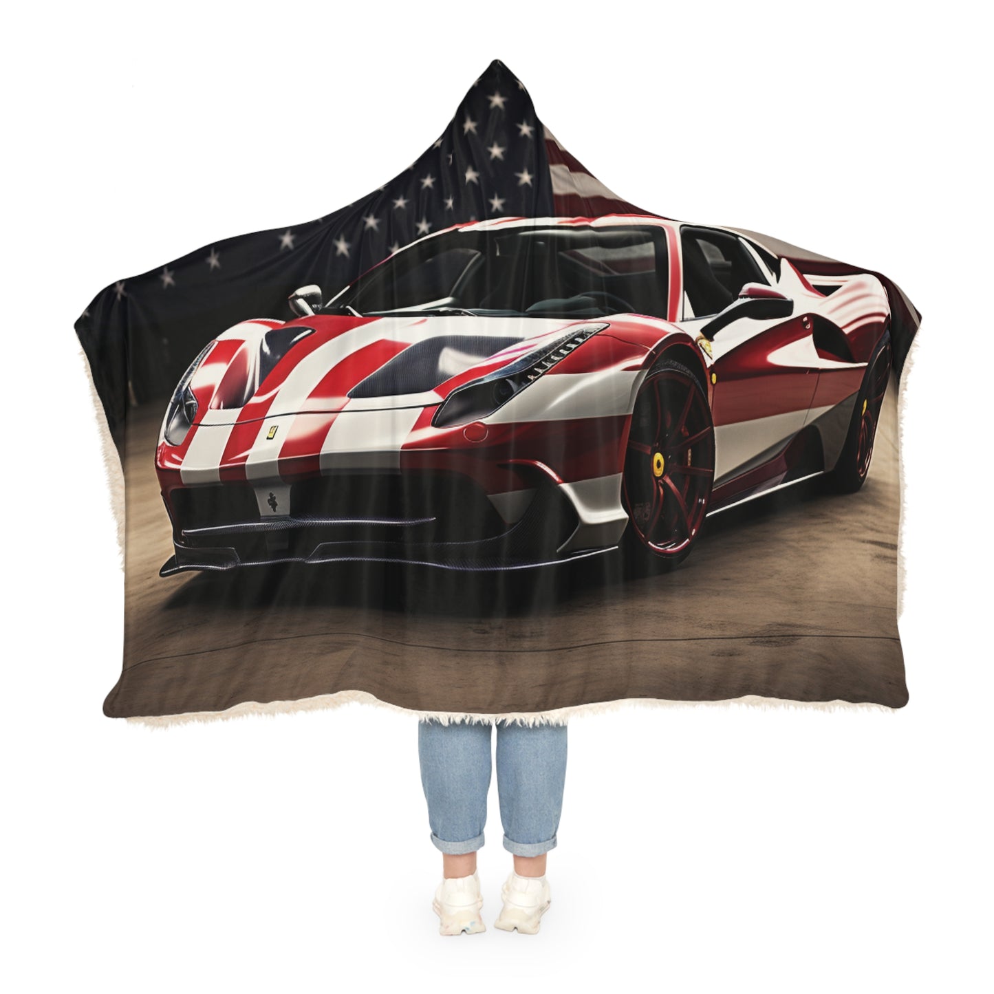 Snuggle Hooded Blanket American Flag Background Ferrari 2