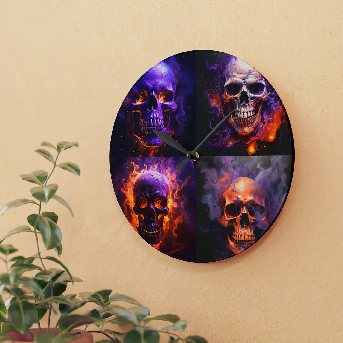 Acrylic Wall Clock Skull Flames 5