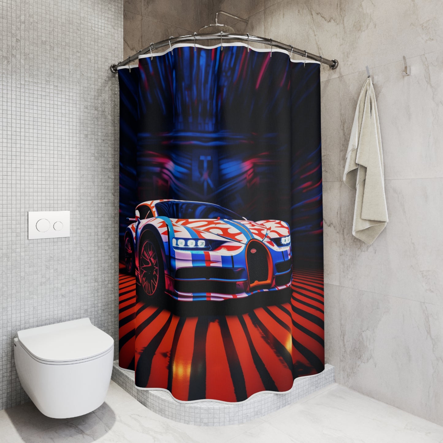 Polyester Shower Curtain Macro Bugatti American Flag 1