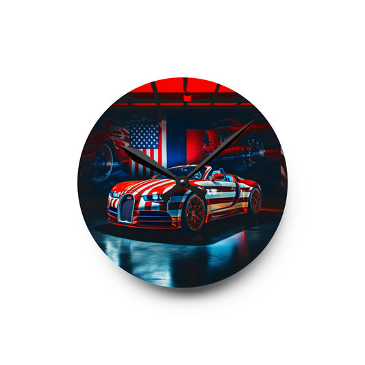 Acrylic Wall Clock Macro Bugatti American Flag 2