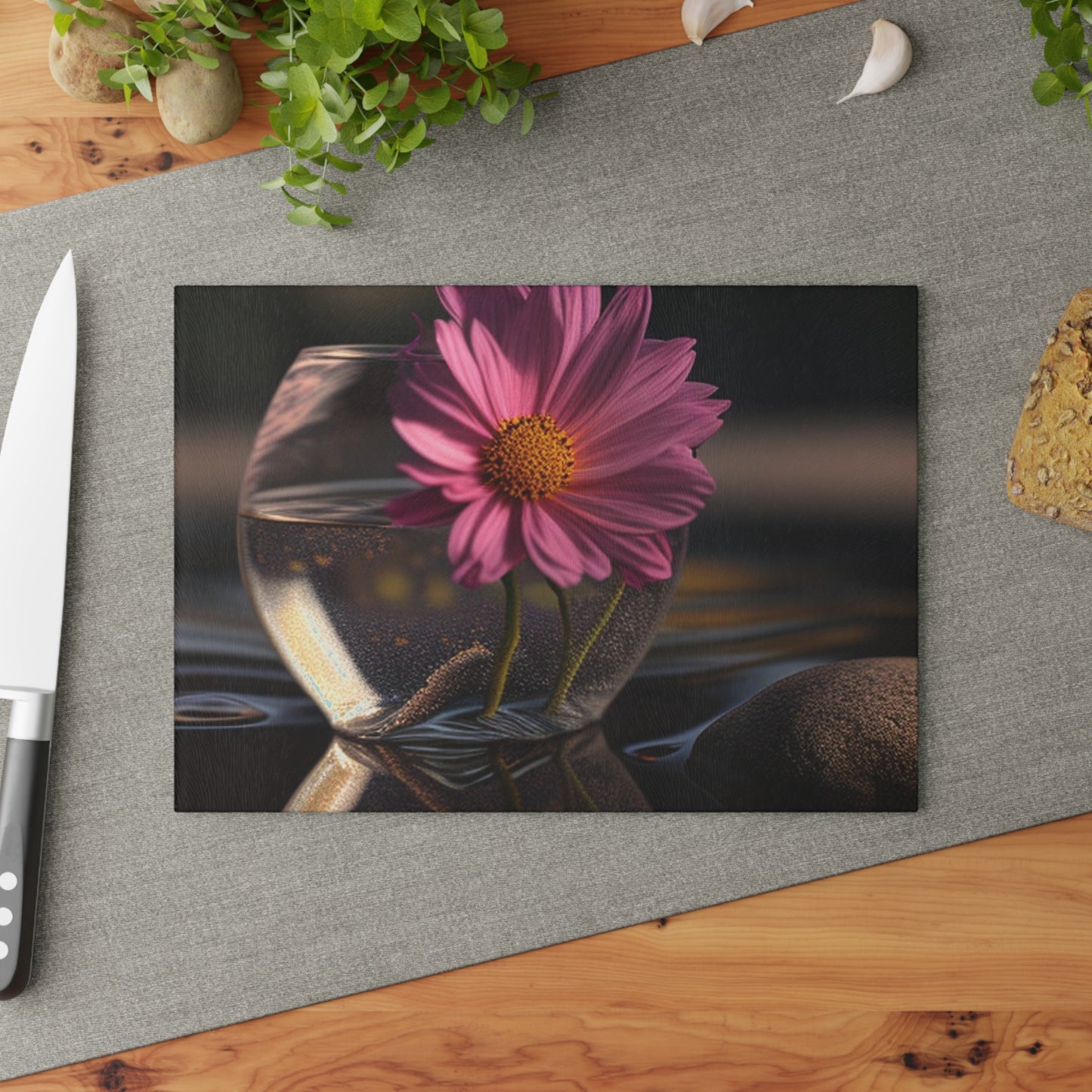 Glass Cutting Board Pink Daisy 4