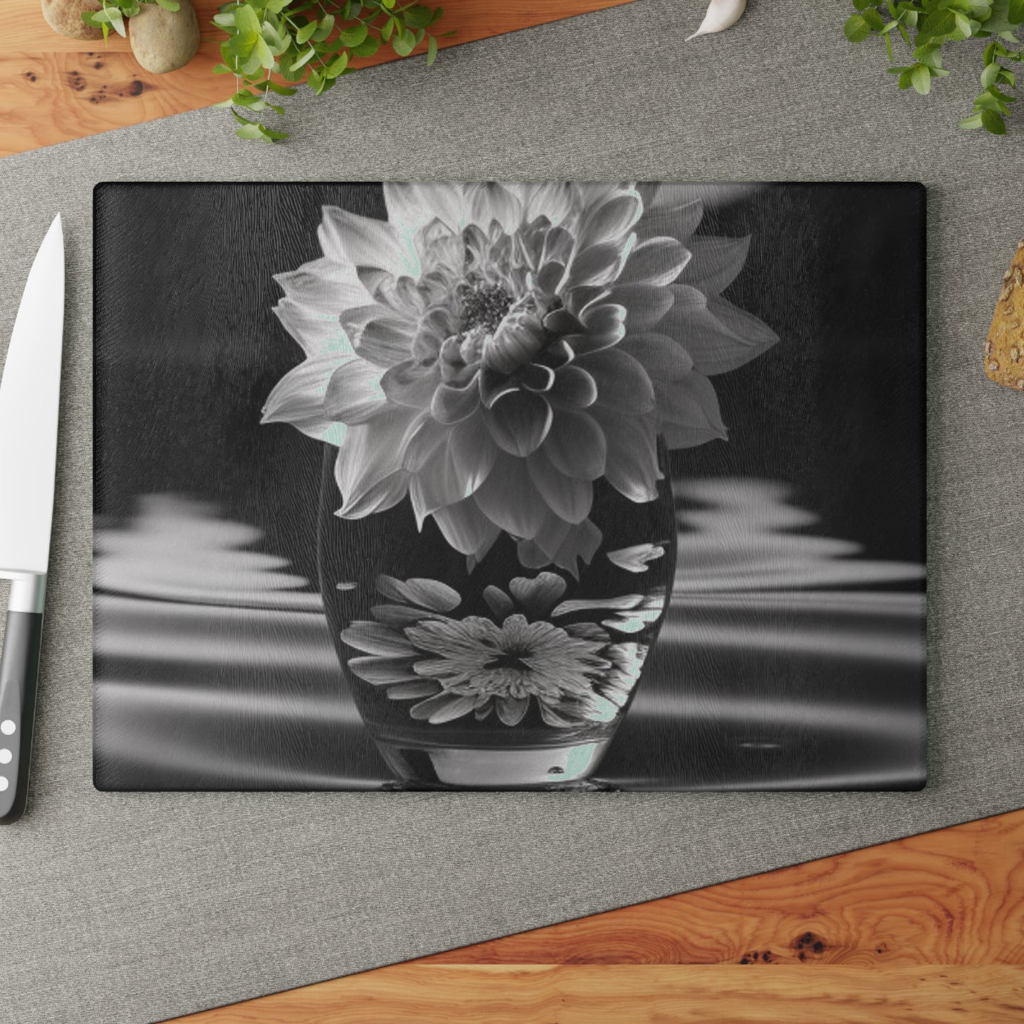 Glass Cutting Board White Dahlia 4