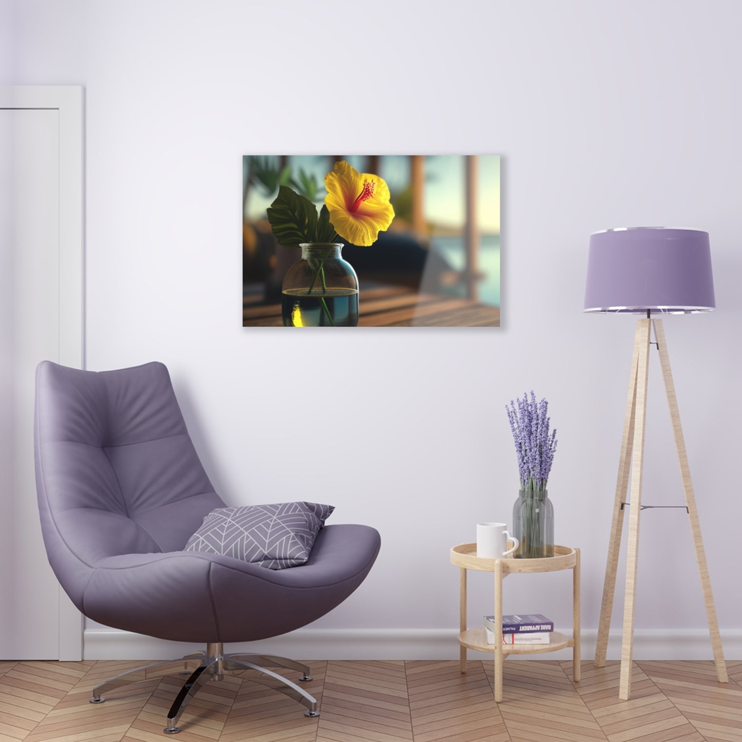 Acrylic Prints Yellow Hibiscus Wood 2