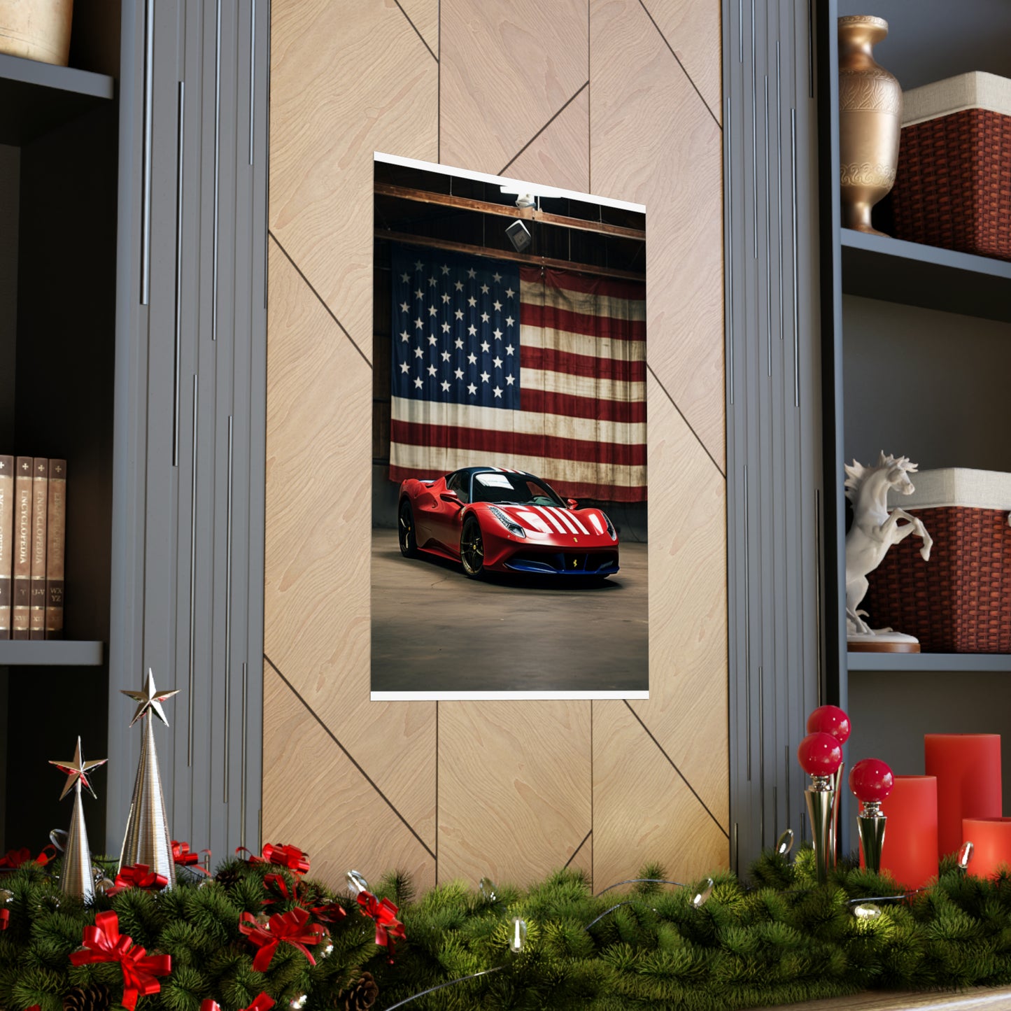 Premium Matte Vertical Posters American Flag Farrari 4