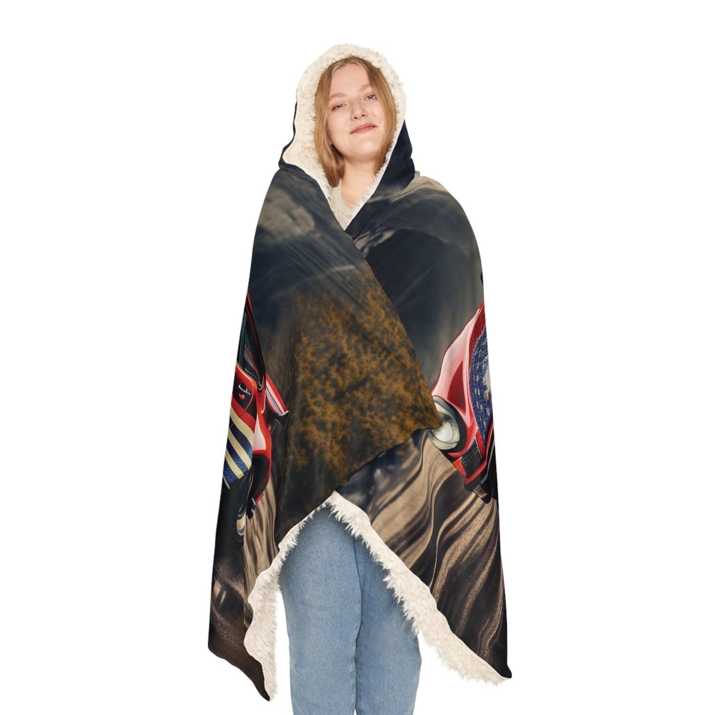 Snuggle Hooded Blanket American Flag Porsche Abstract 1