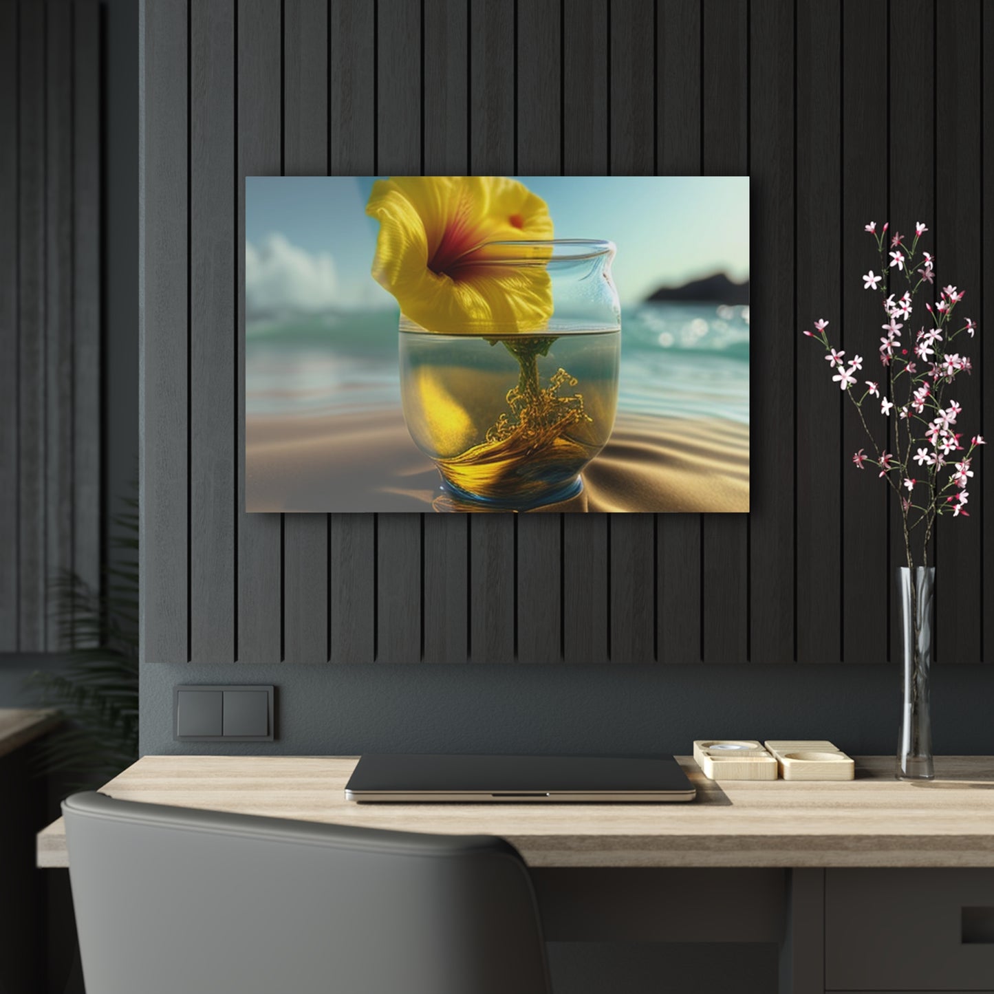 Acrylic Prints Yellow Hibiscus glass 1