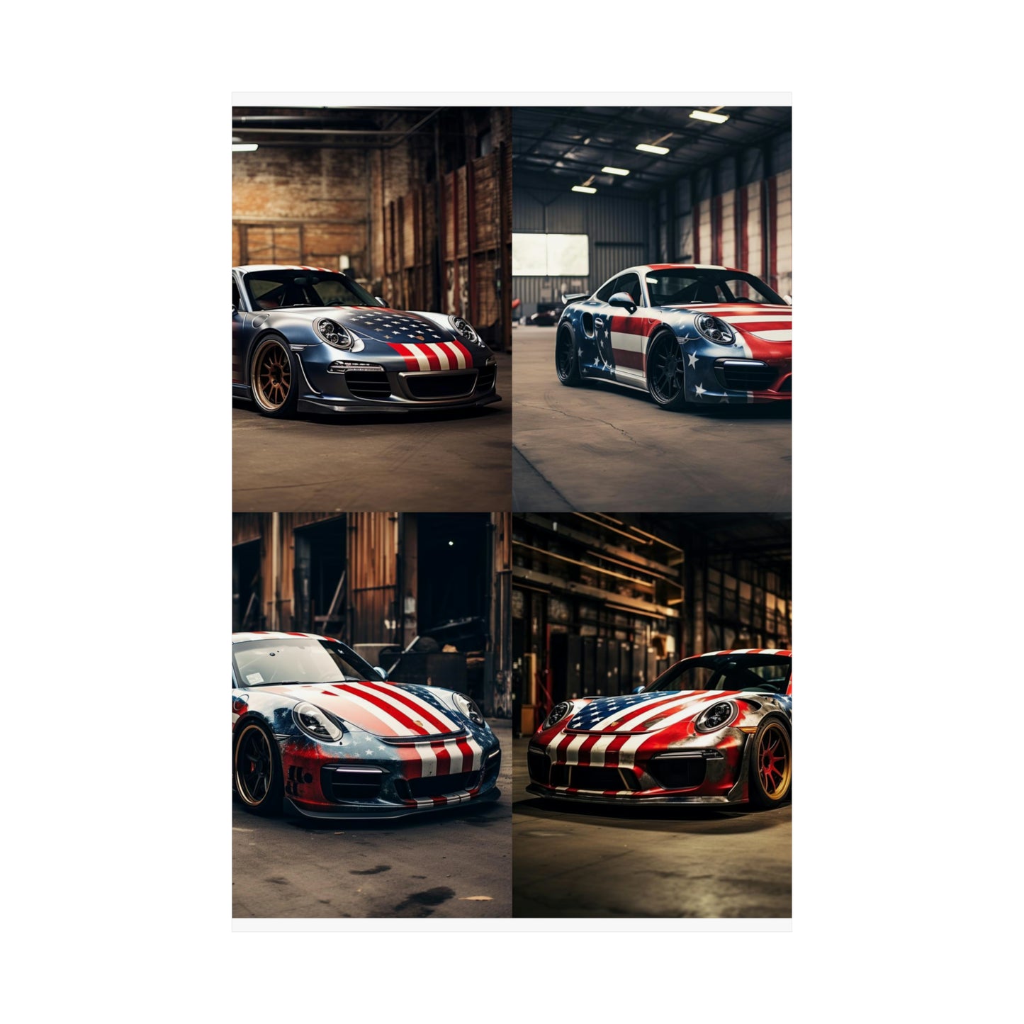 Premium Matte Vertical Posters American Flag Porsche 5