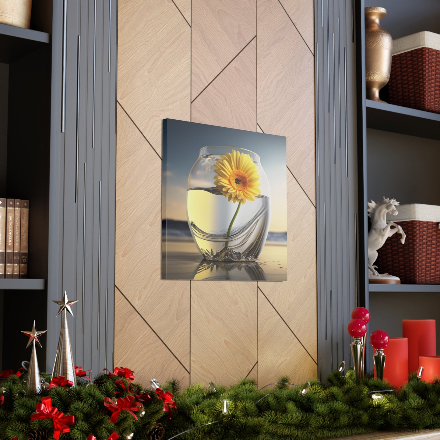 Canvas Gallery Wraps yello Gerbera glass 1