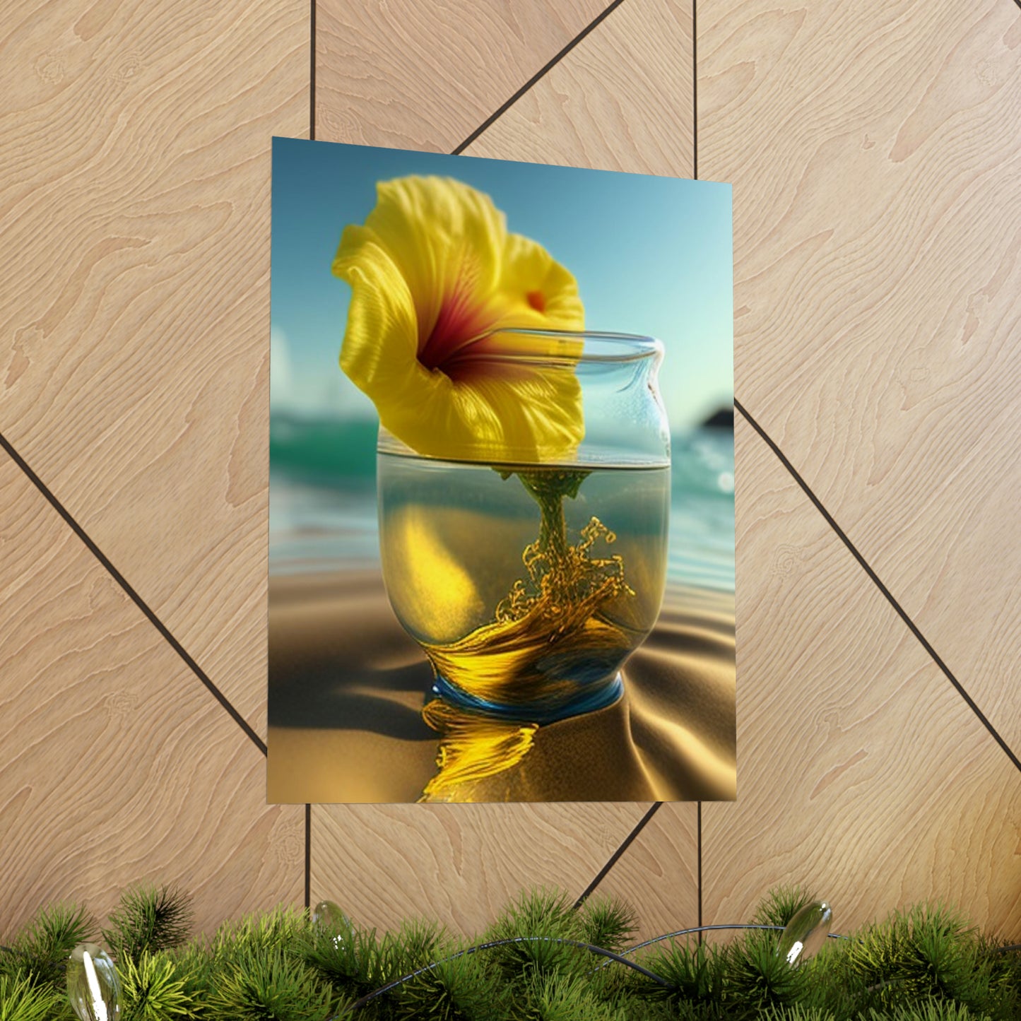 Premium Matte Vertical Posters Yellow Hibiscus glass 1