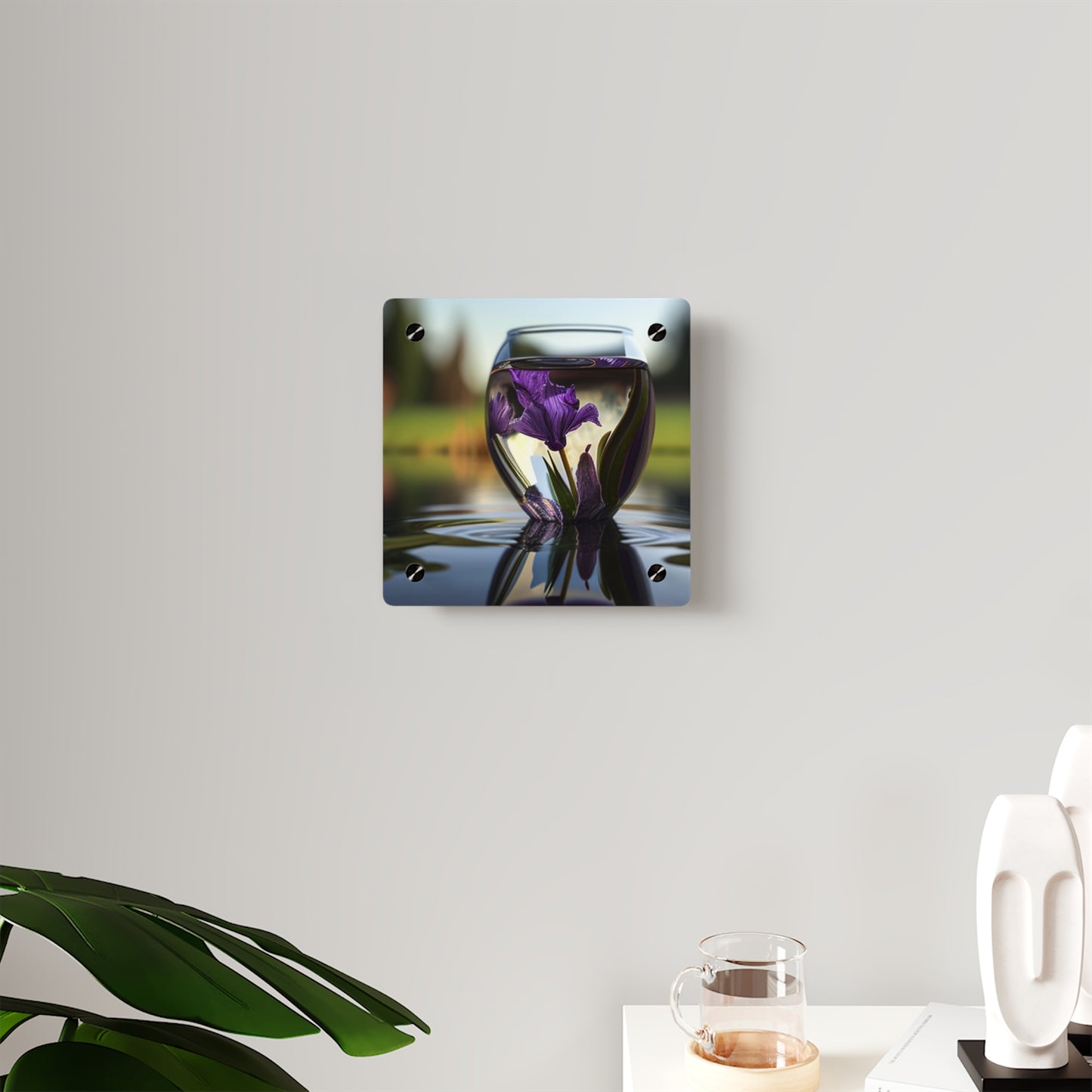 Acrylic Wall Art Panels Purple Iris in a vase 3