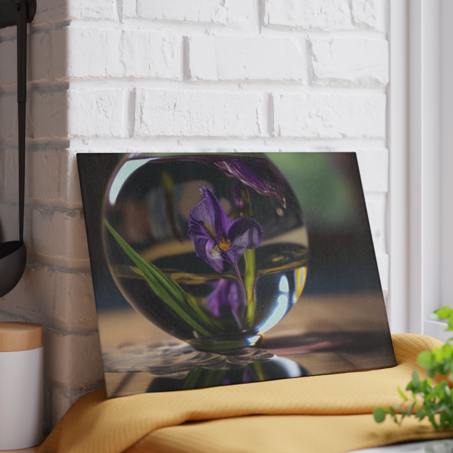 Glass Cutting Board Purple Iris in a vase 1