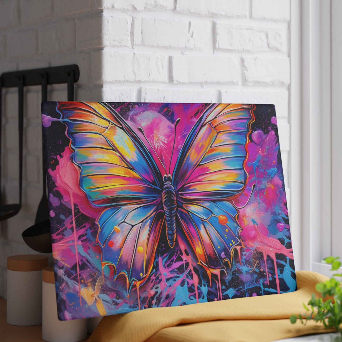 Glass Cutting Board Pink Butterfly Flair 3