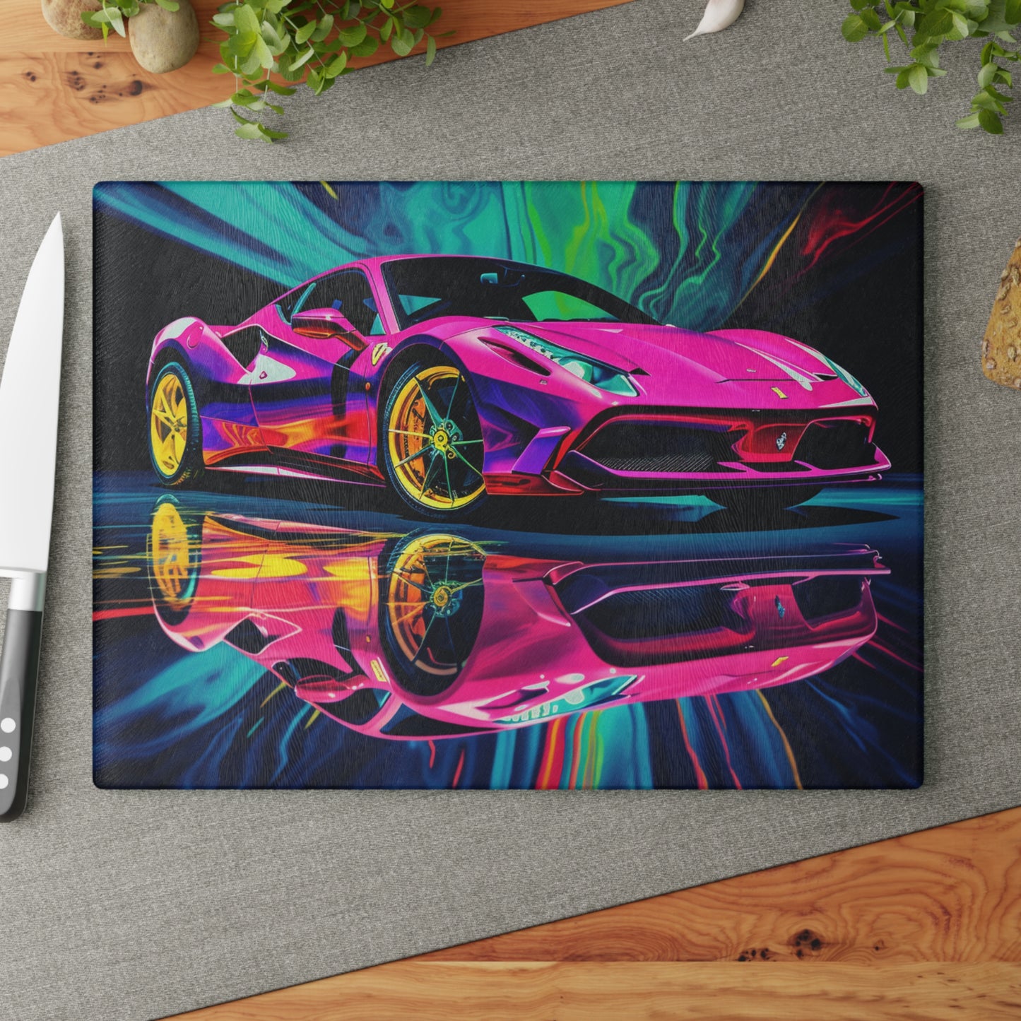 Glass Cutting Board Pink Ferrari Macro 4