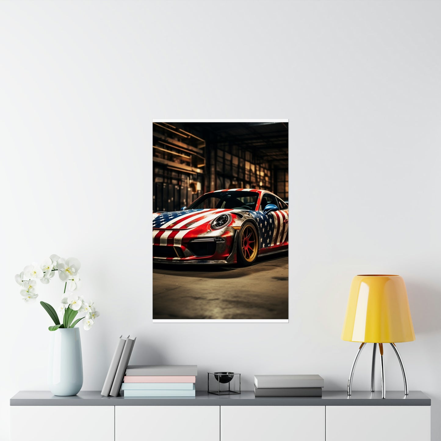 Premium Matte Vertical Posters American Flag Porsche 4