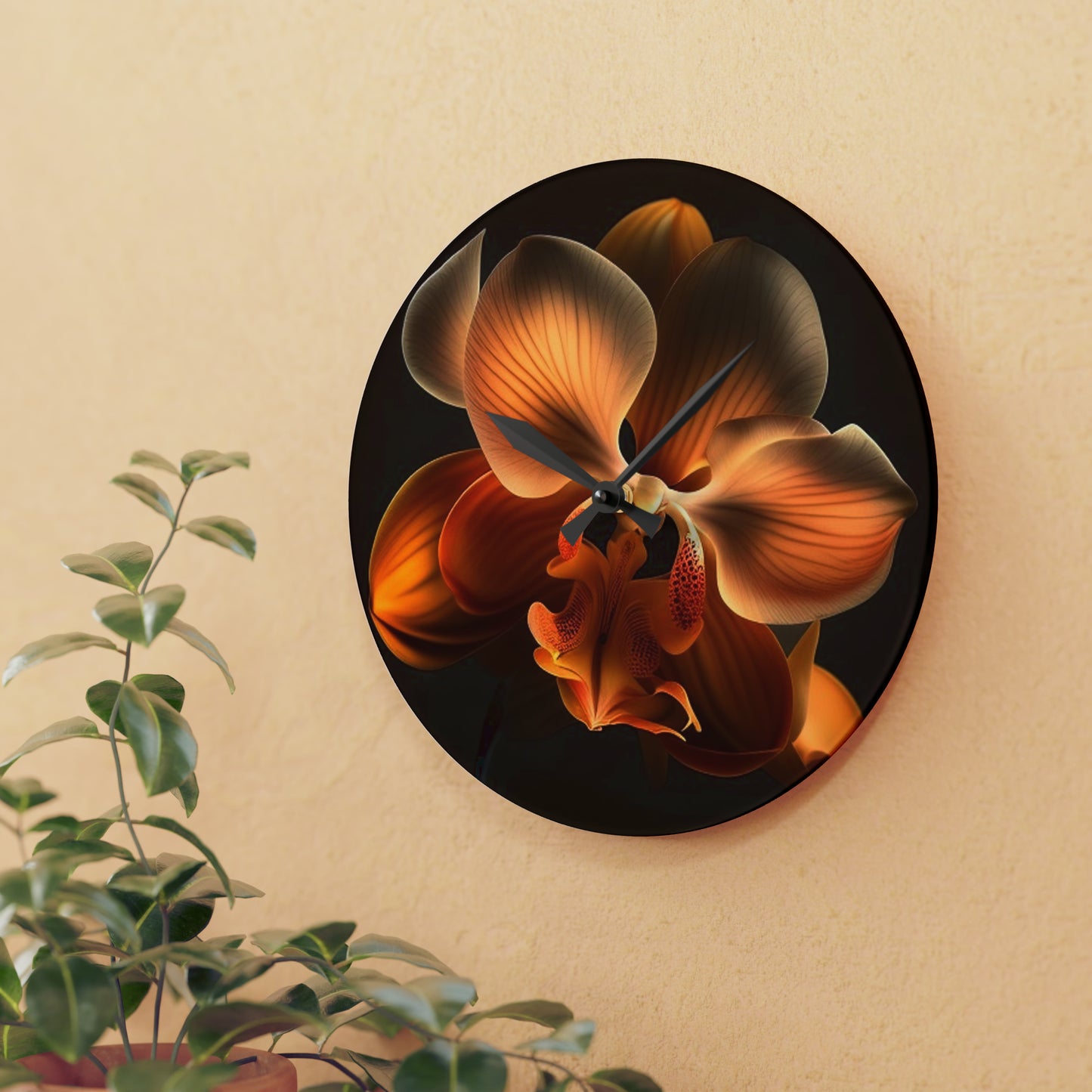 Acrylic Wall Clock Orange Orchid 2