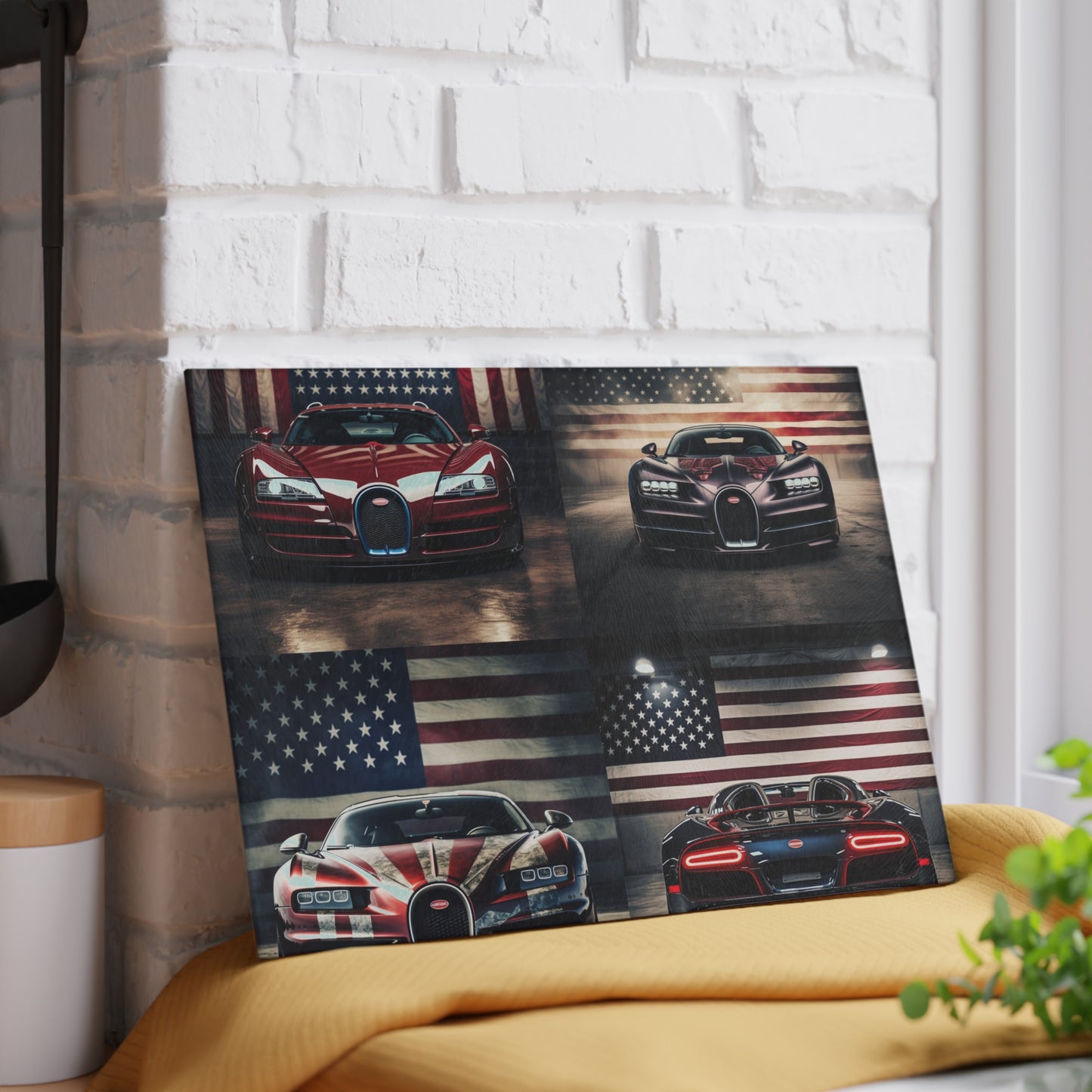 Glass Cutting Board American Flag Background Bugatti 5