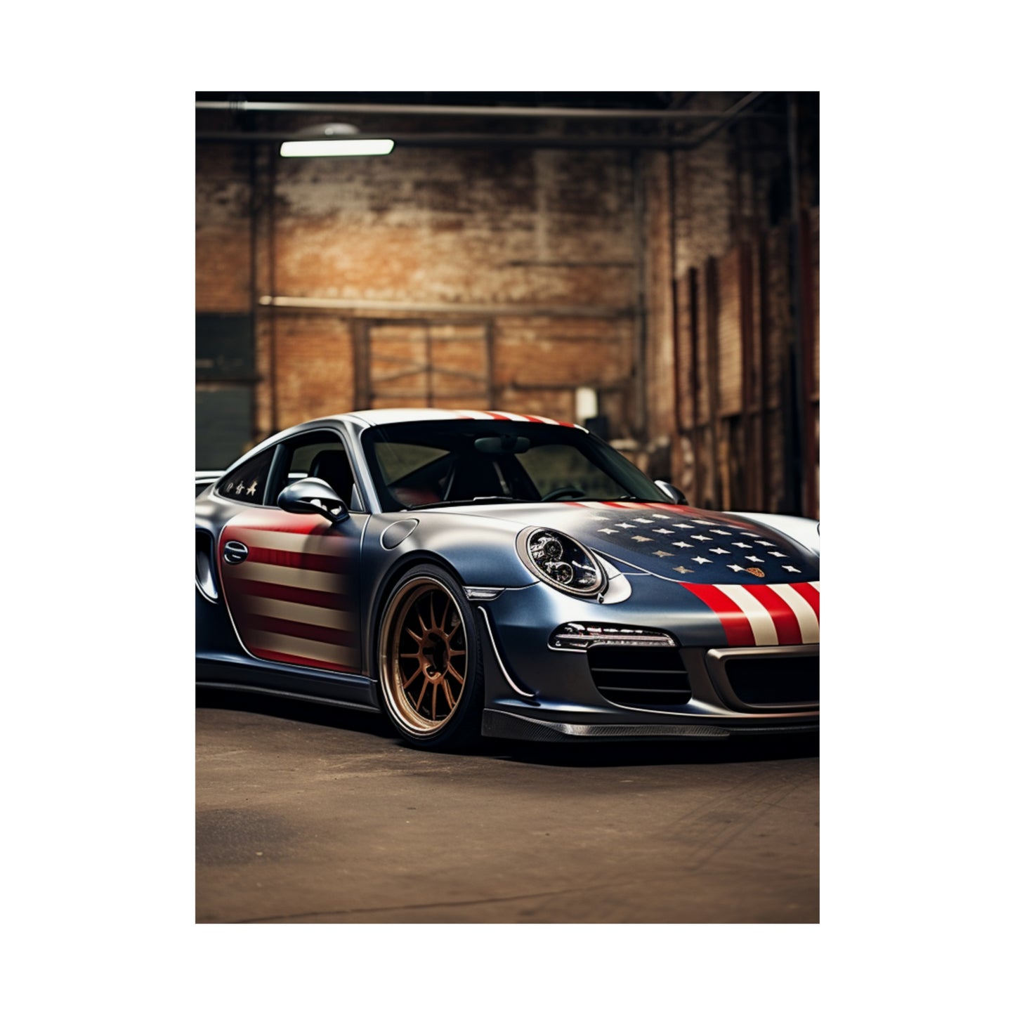 Premium Matte Vertical Posters American Flag Porsche 1