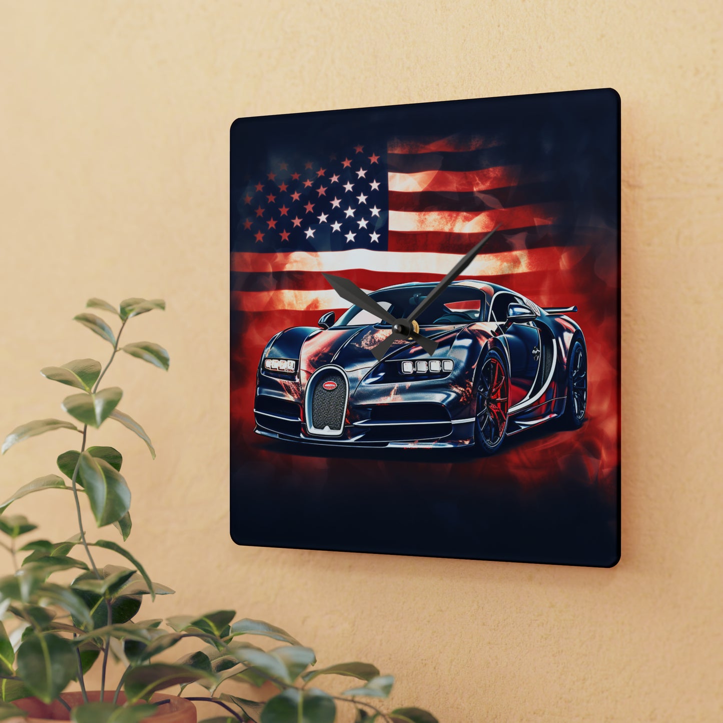 Acrylic Wall Clock Abstract American Flag Background Bugatti 4