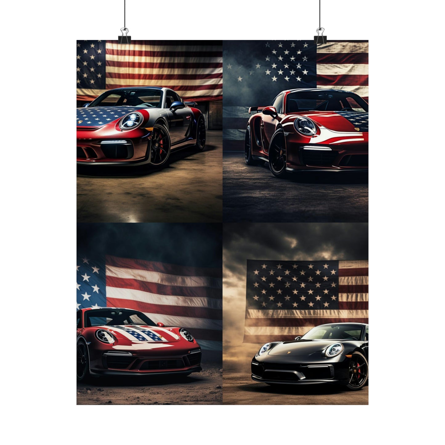 Premium Matte Vertical Posters American Flag Background Porsche 5