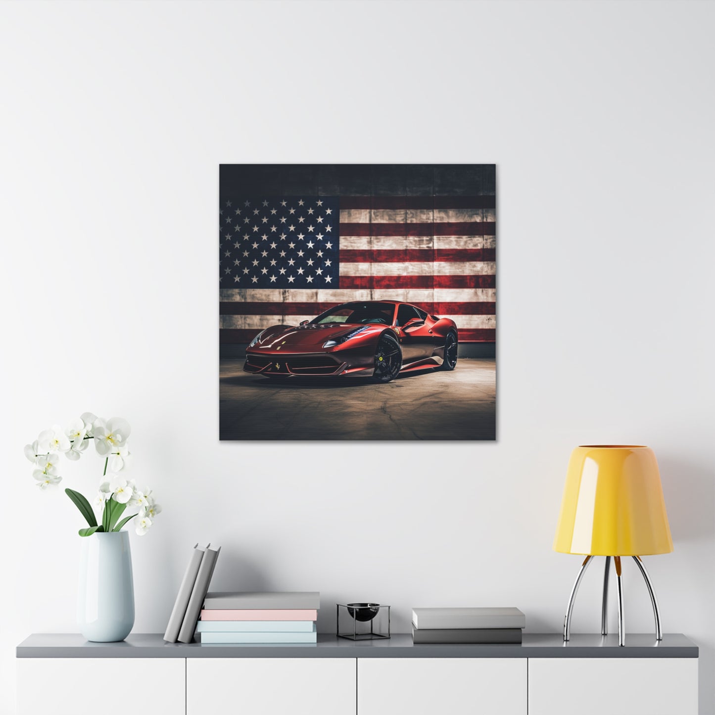 Canvas Gallery Wraps American Flag Background Ferrari 4