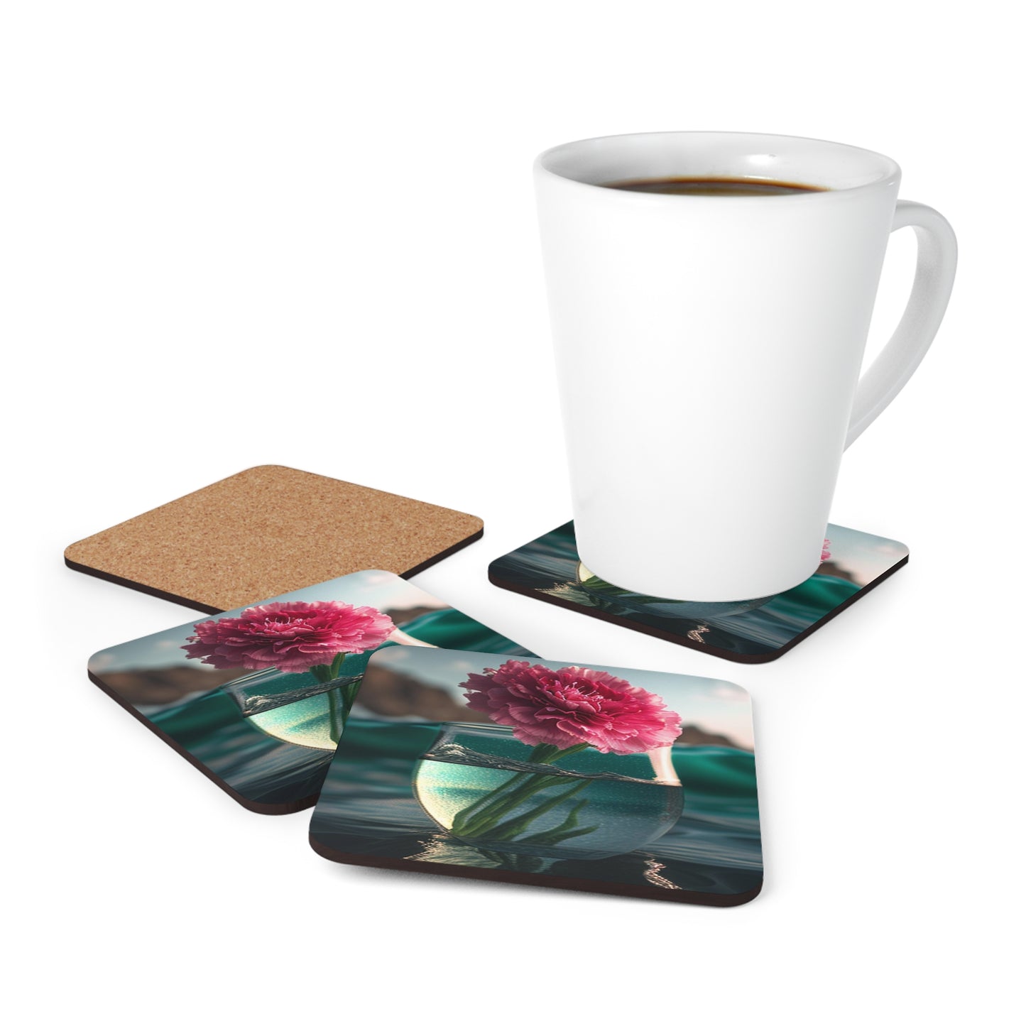 Corkwood Coaster Set Carnation 1