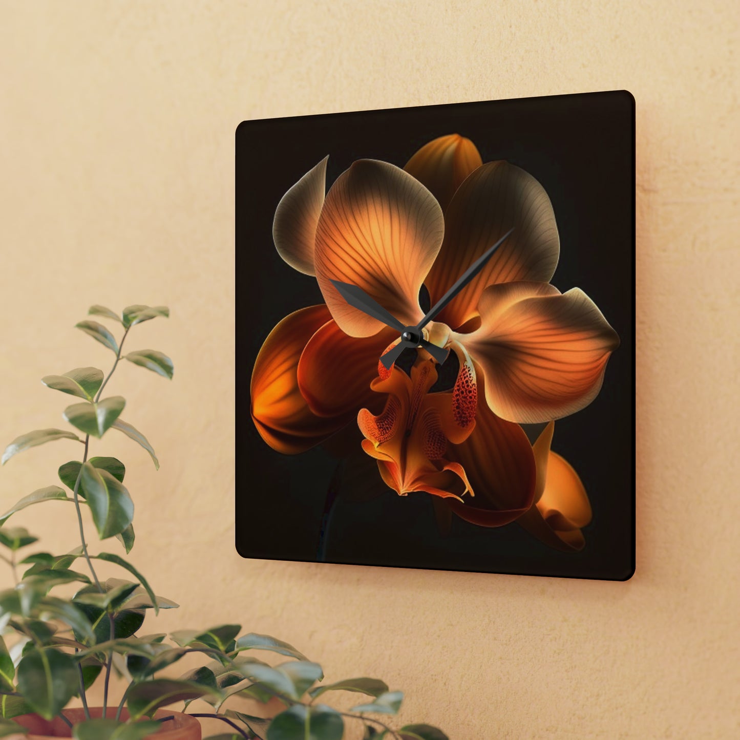 Acrylic Wall Clock Orange Orchid 2