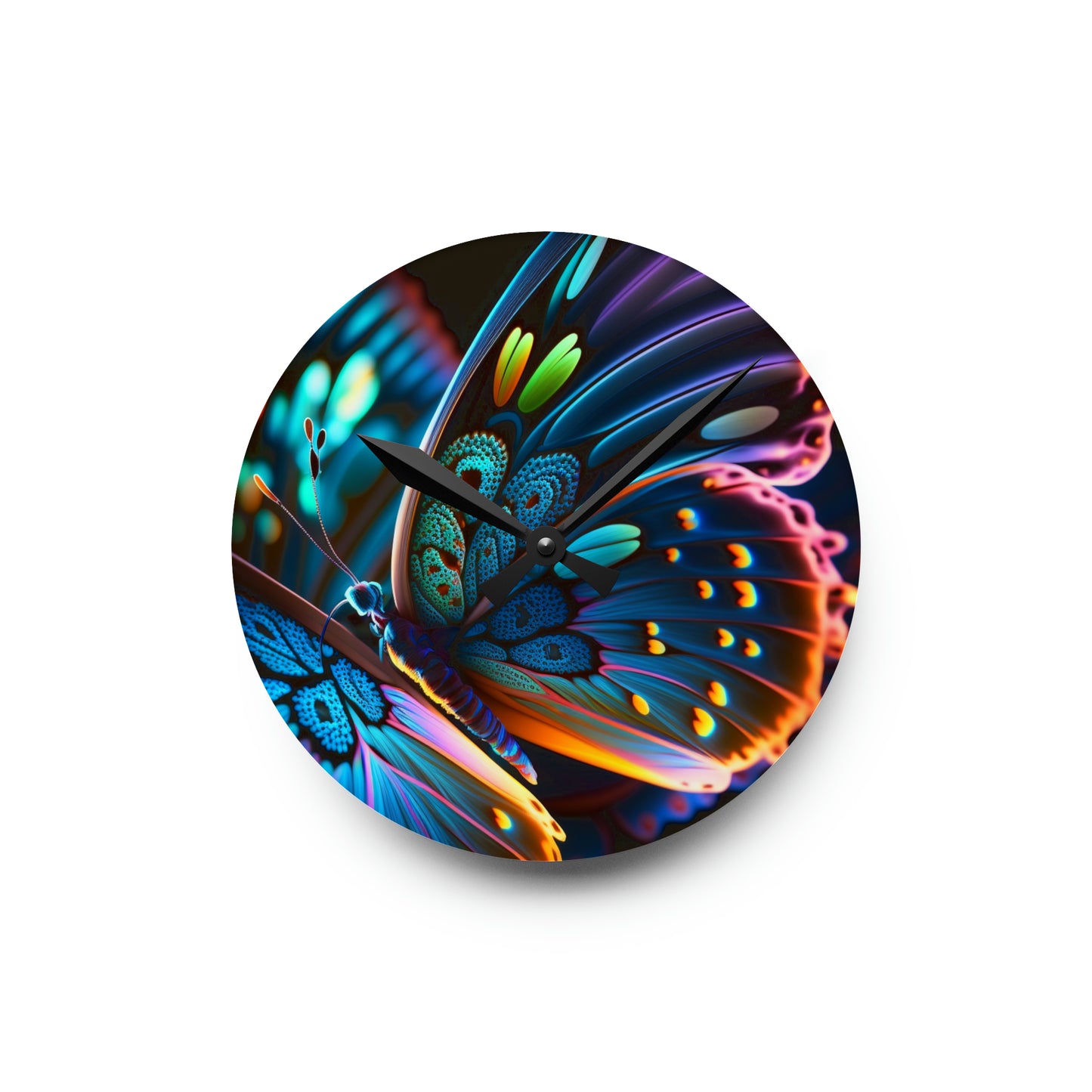 Acrylic Wall Clock Neon Butterfly Macro 2