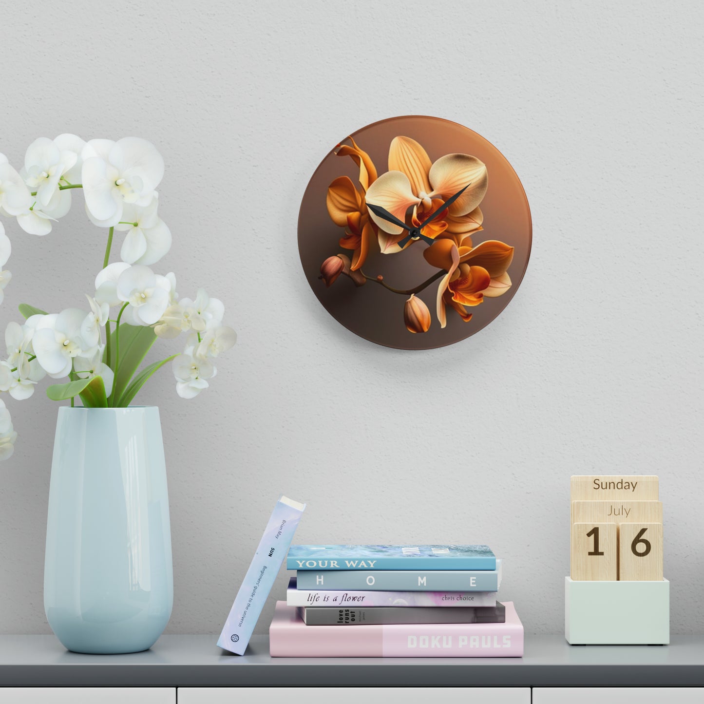 Acrylic Wall Clock orchid pedals 2