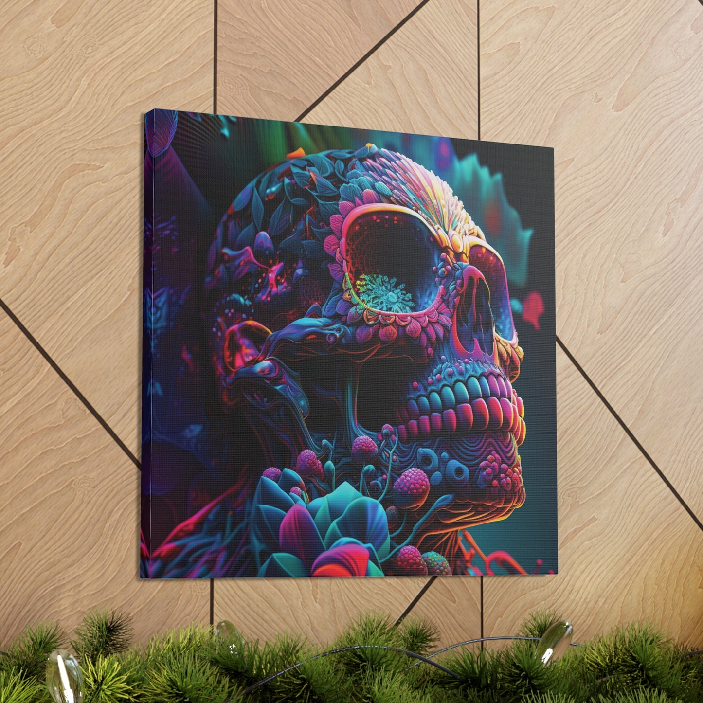 Canvas Gallery Wraps Florescent Skull Death 3