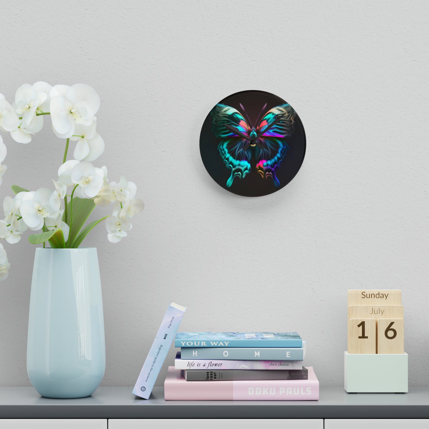 Acrylic Wall Clock Neon Butterfly Fusion 3