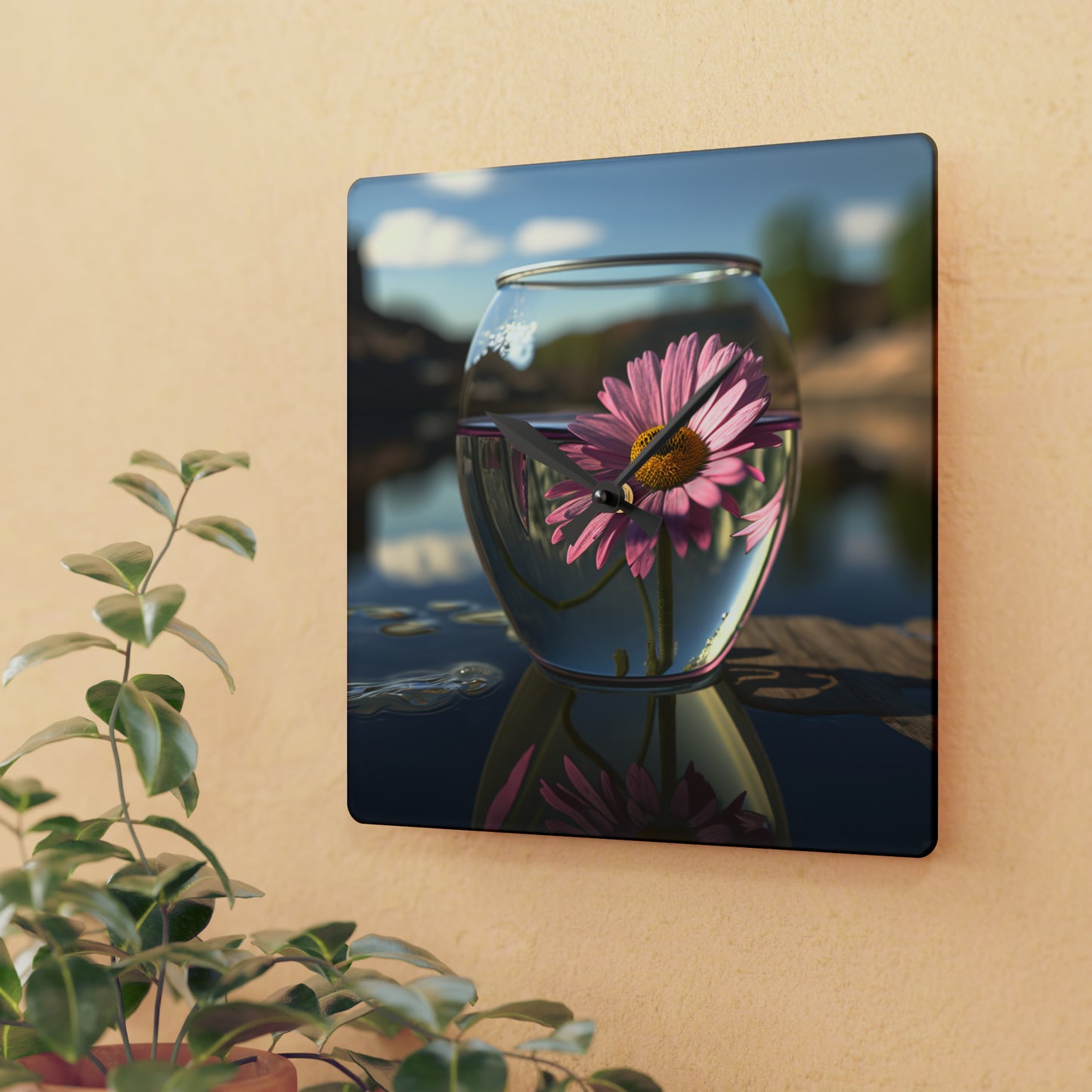 Acrylic Wall Clock Daisy in a vase 1