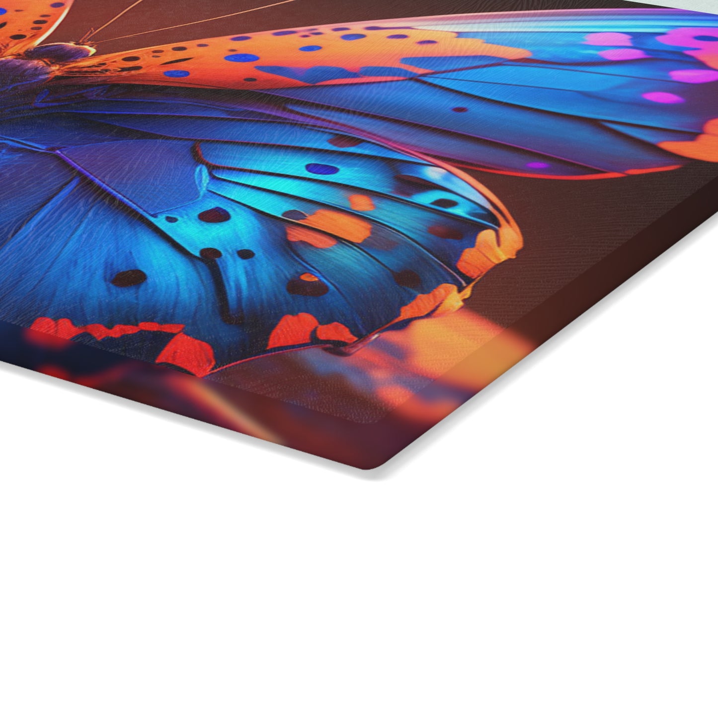 Glass Cutting Board Neon Butterfly Macro 3