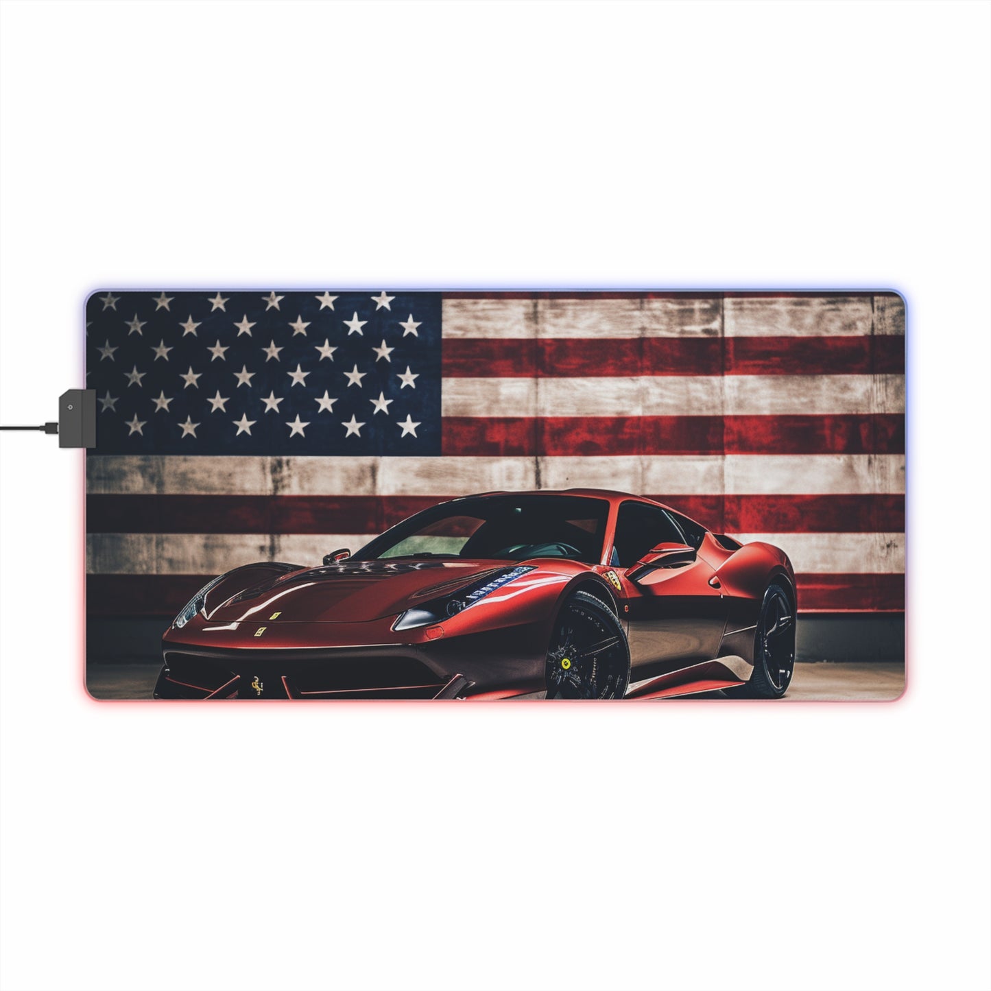 LED Gaming Mouse Pad American Flag Background Ferrari 4