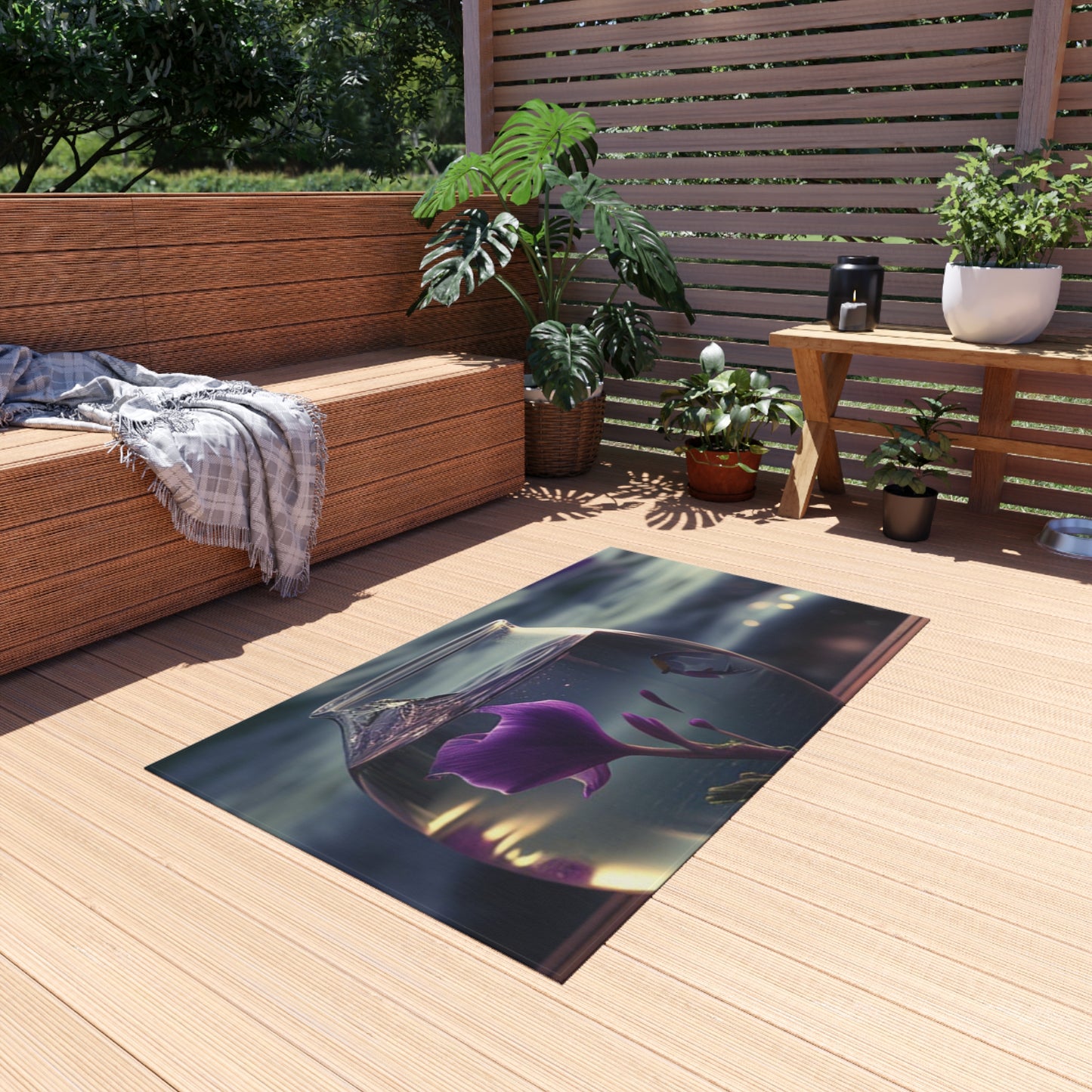 Outdoor Rug  Purple Sweet pea in a vase 1