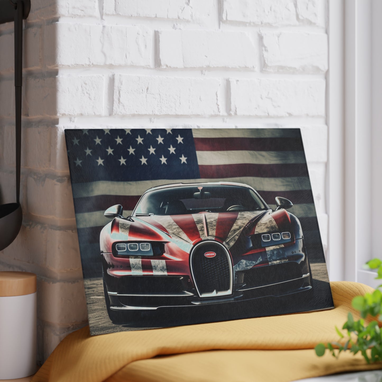 Glass Cutting Board American Flag Background Bugatti 3