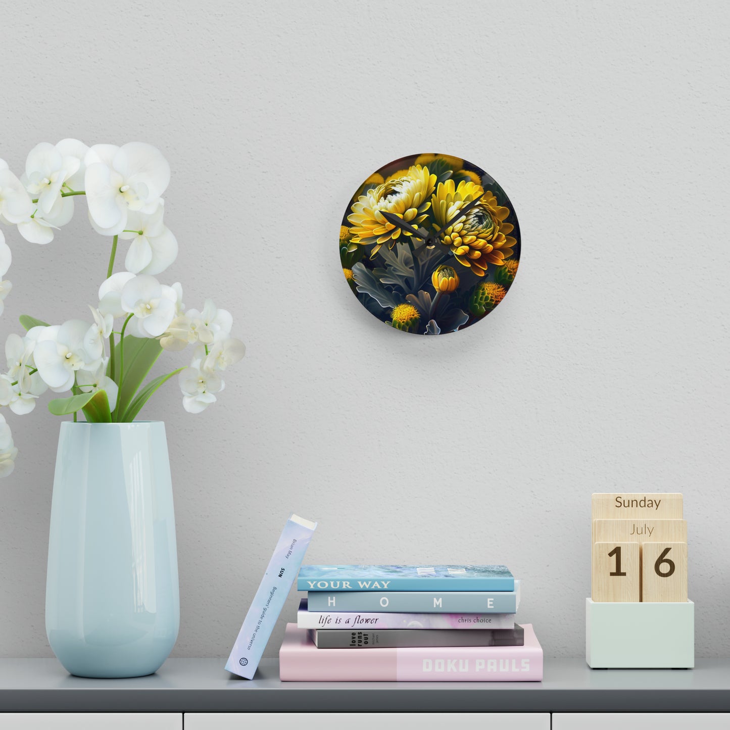 Acrylic Wall Clock Yellow Hermosas Flores Amarillas 2