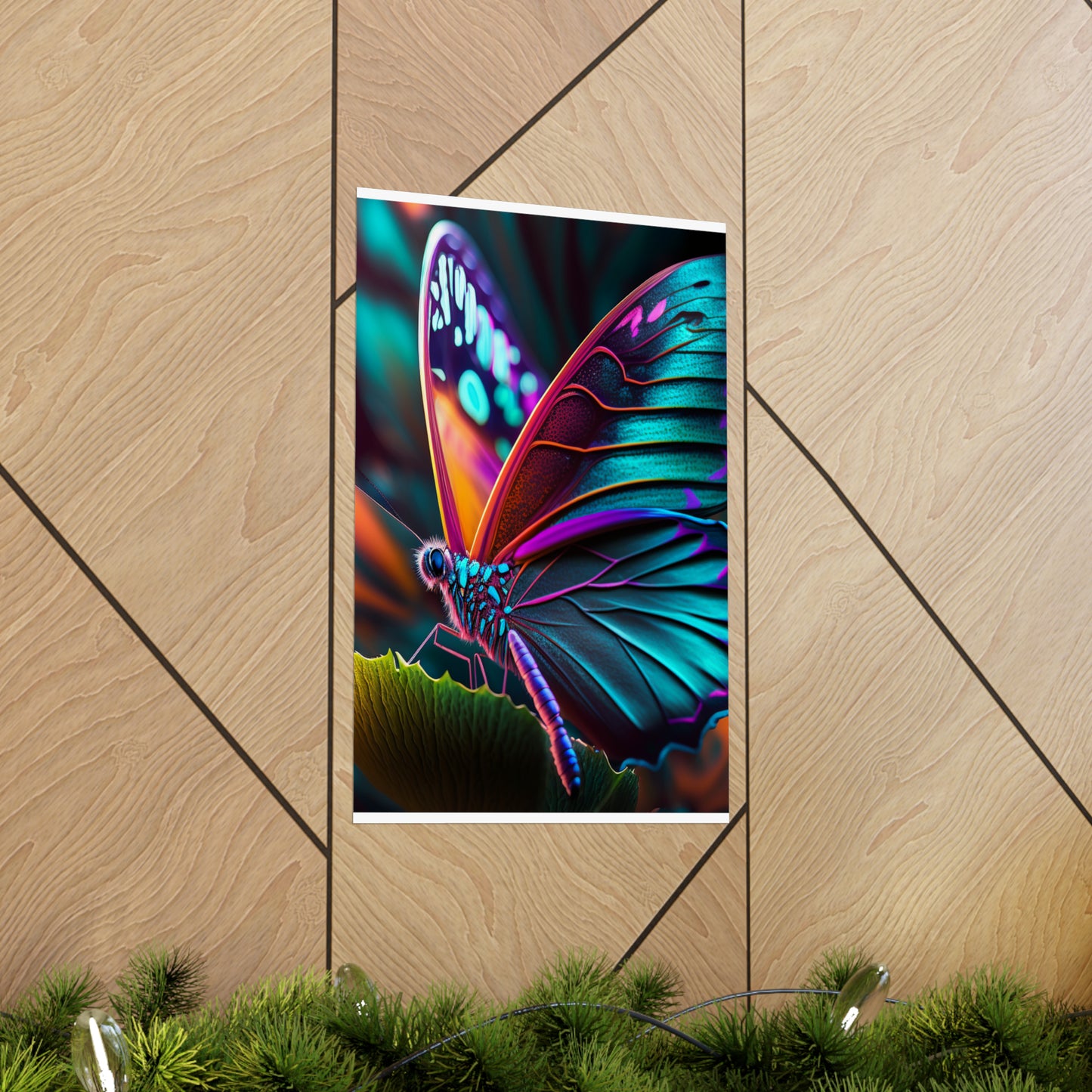 Premium Matte Vertical Posters Neon Butterfly Macro 1