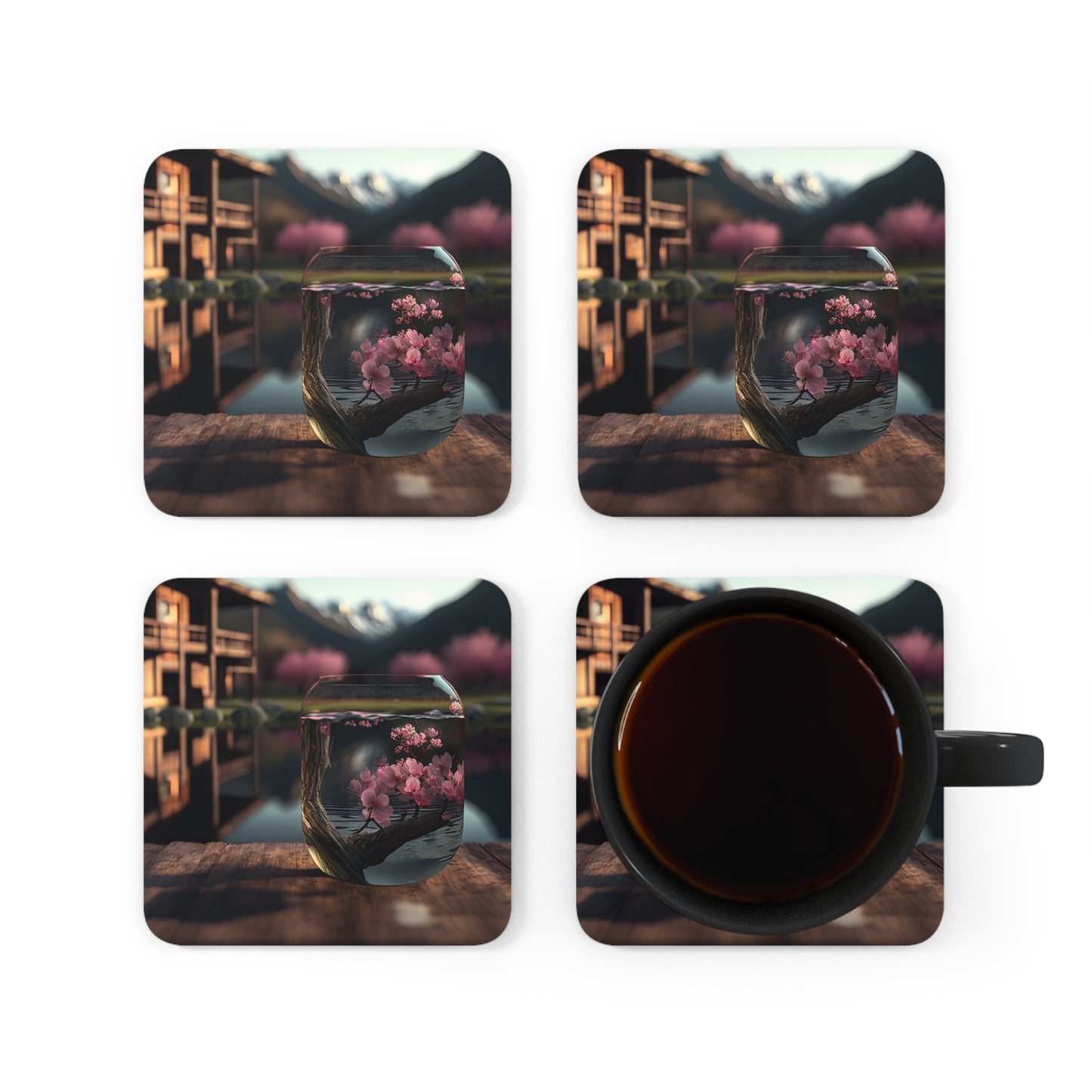 Corkwood Coaster Set Cherry Blossom 3