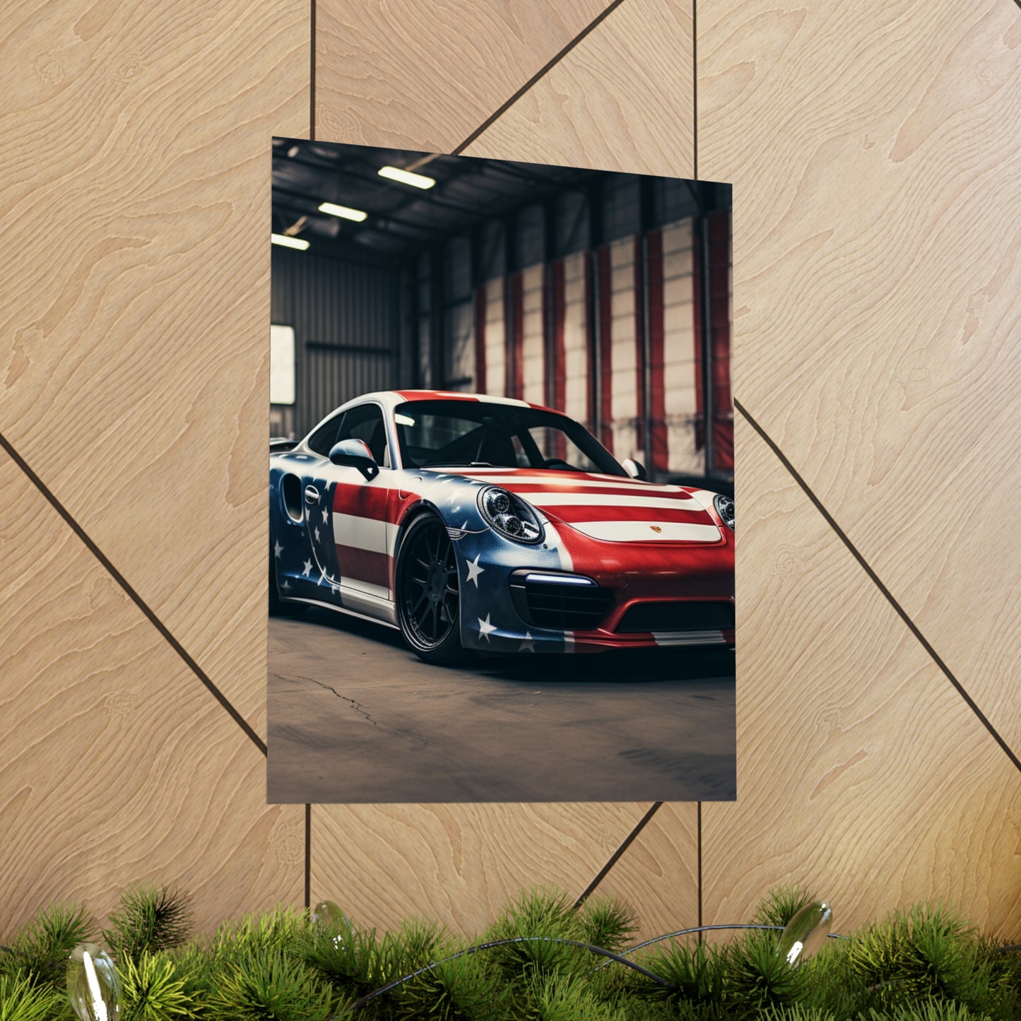 Premium Matte Vertical Posters American Flag Porsche 2