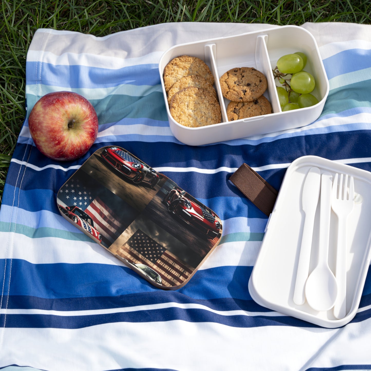 Bento Lunch Box American Flag Background Porsche 5