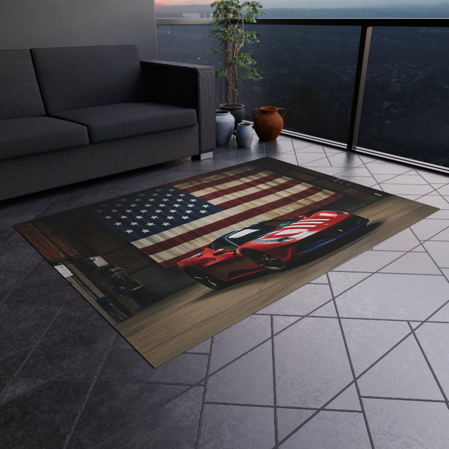 Outdoor Rug  American Flag Farrari 4