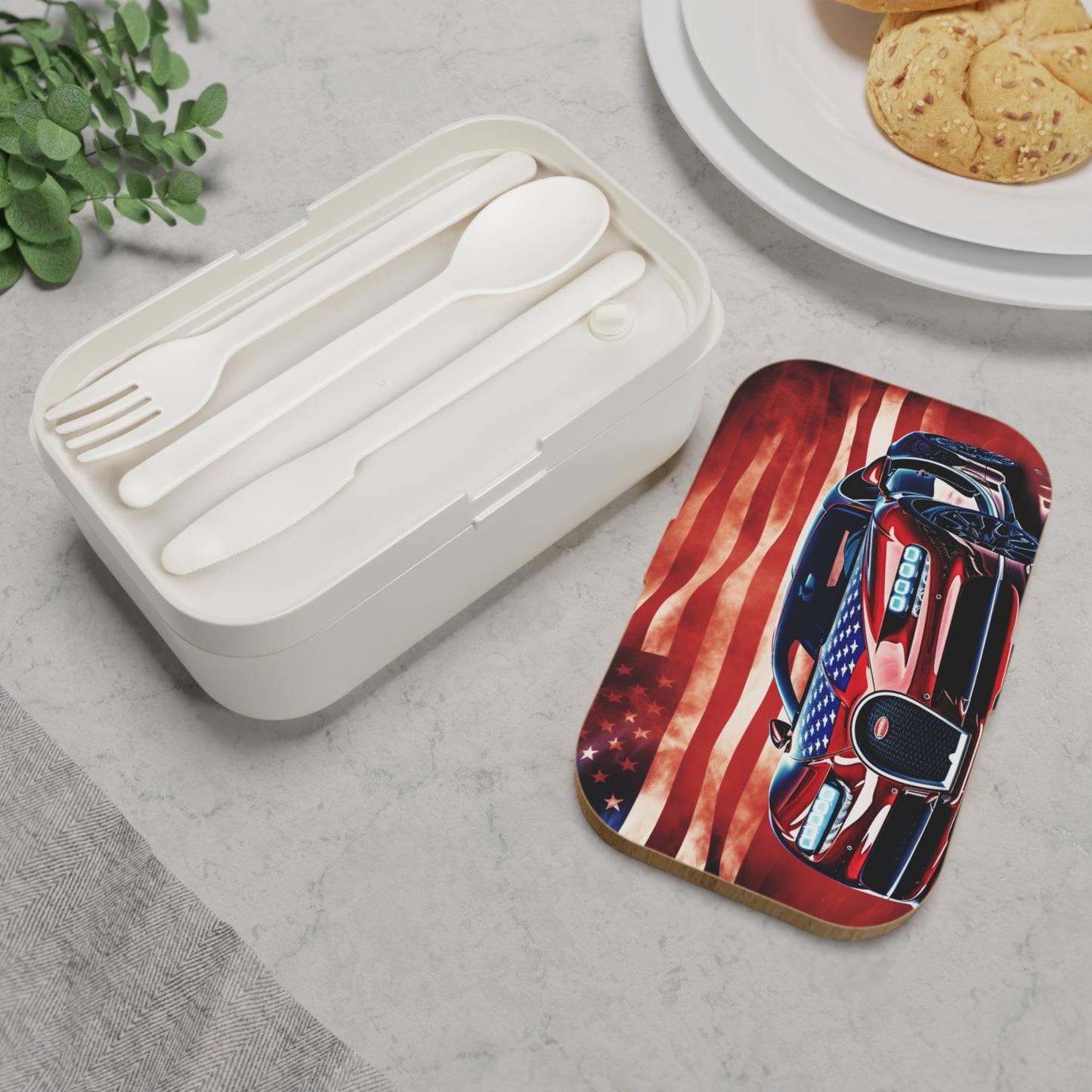 Bento Lunch Box Abstract American Flag Background Bugatti 3