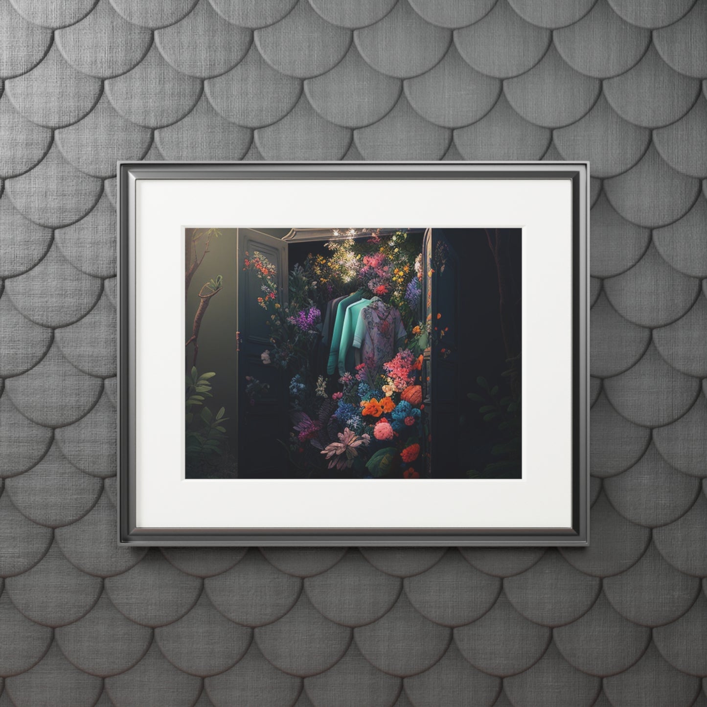 Fine Art Prints (Passepartout Paper Frame) A Wardrobe Surrounded by Flowers 1