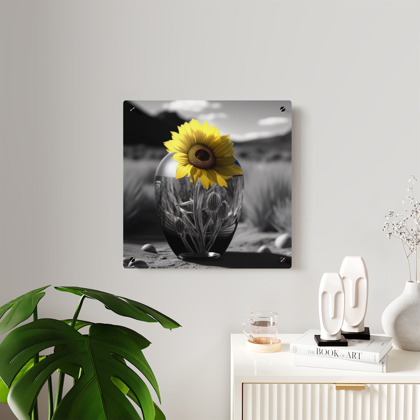 Acrylic Wall Art Panels Yellw Sunflower in a vase 3