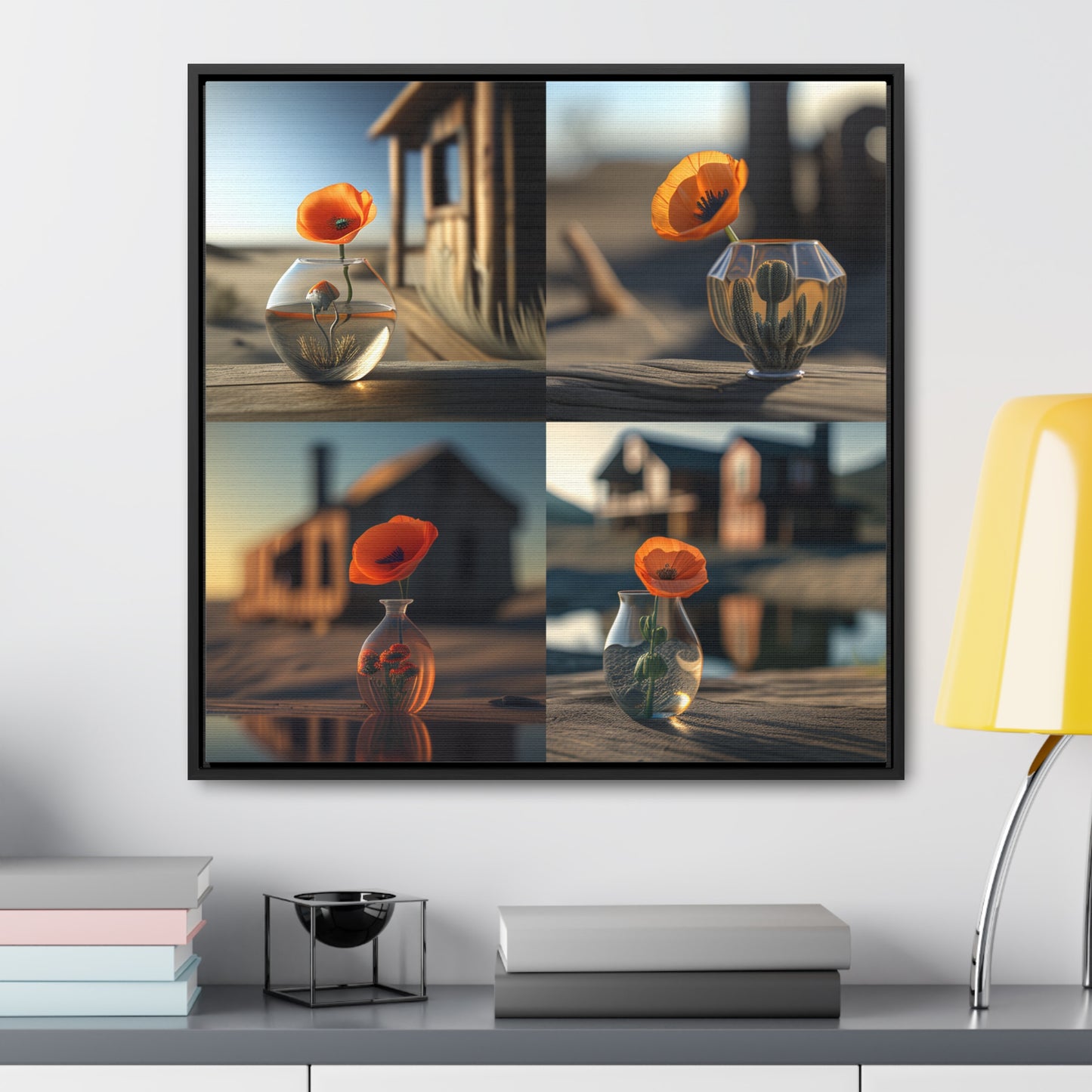 Gallery Canvas Wraps, Square Frame Orange Poppy in a Vase 5
