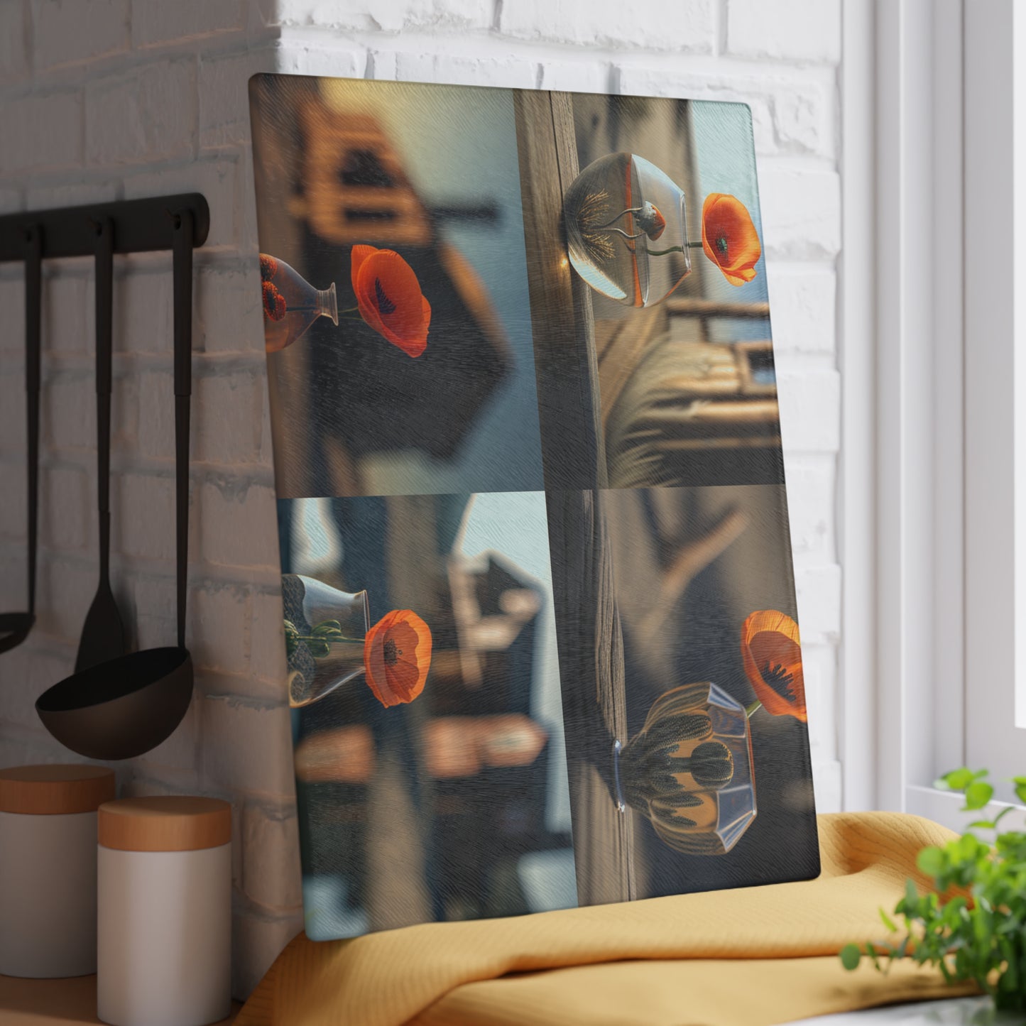 Glass Cutting Board Orange Poppy in a Vase 5