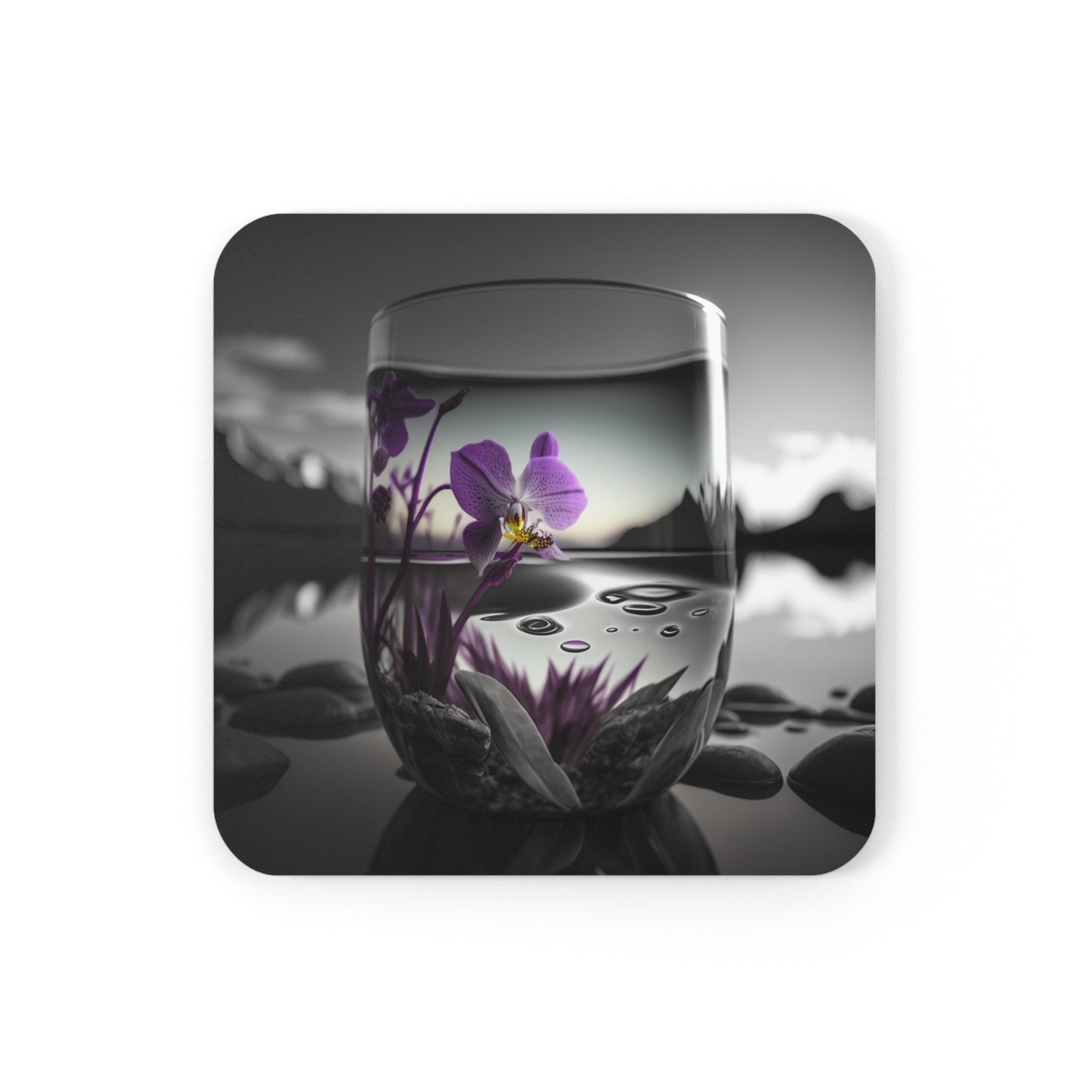 Cork Back Coaster Purple Orchid Glass vase 2