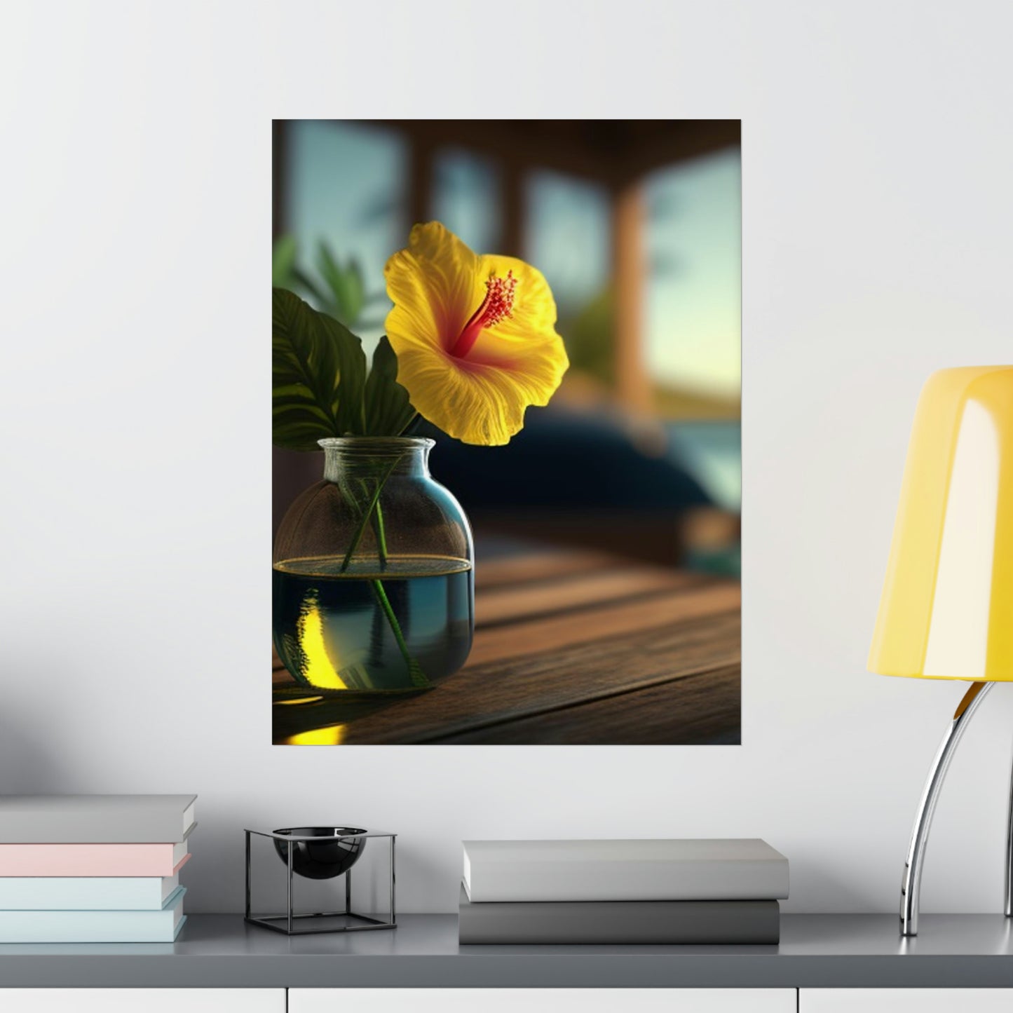 Premium Matte Vertical Posters Yellow Hibiscus Wood 2