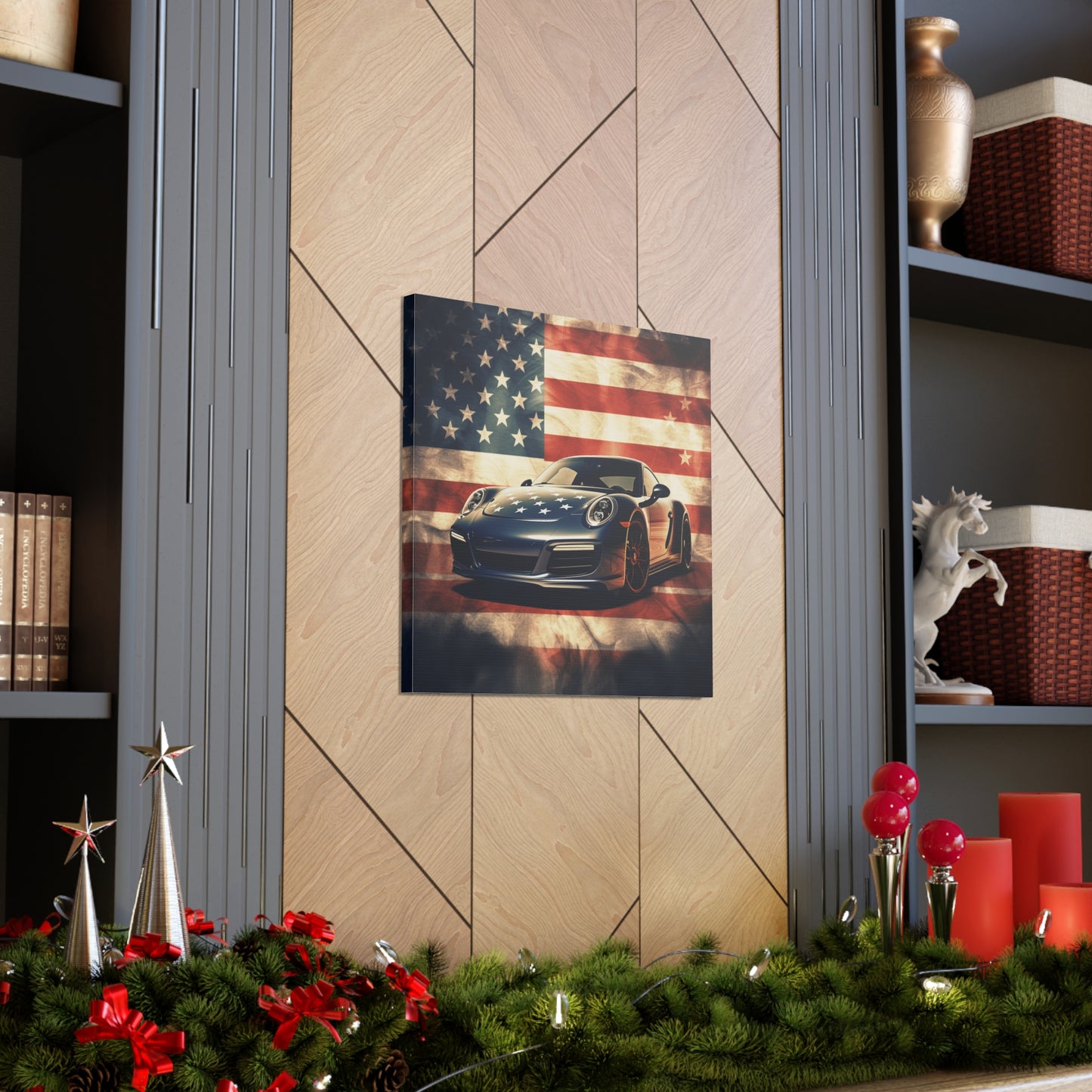 Canvas Gallery Wraps Abstract American Flag Background Porsche 3