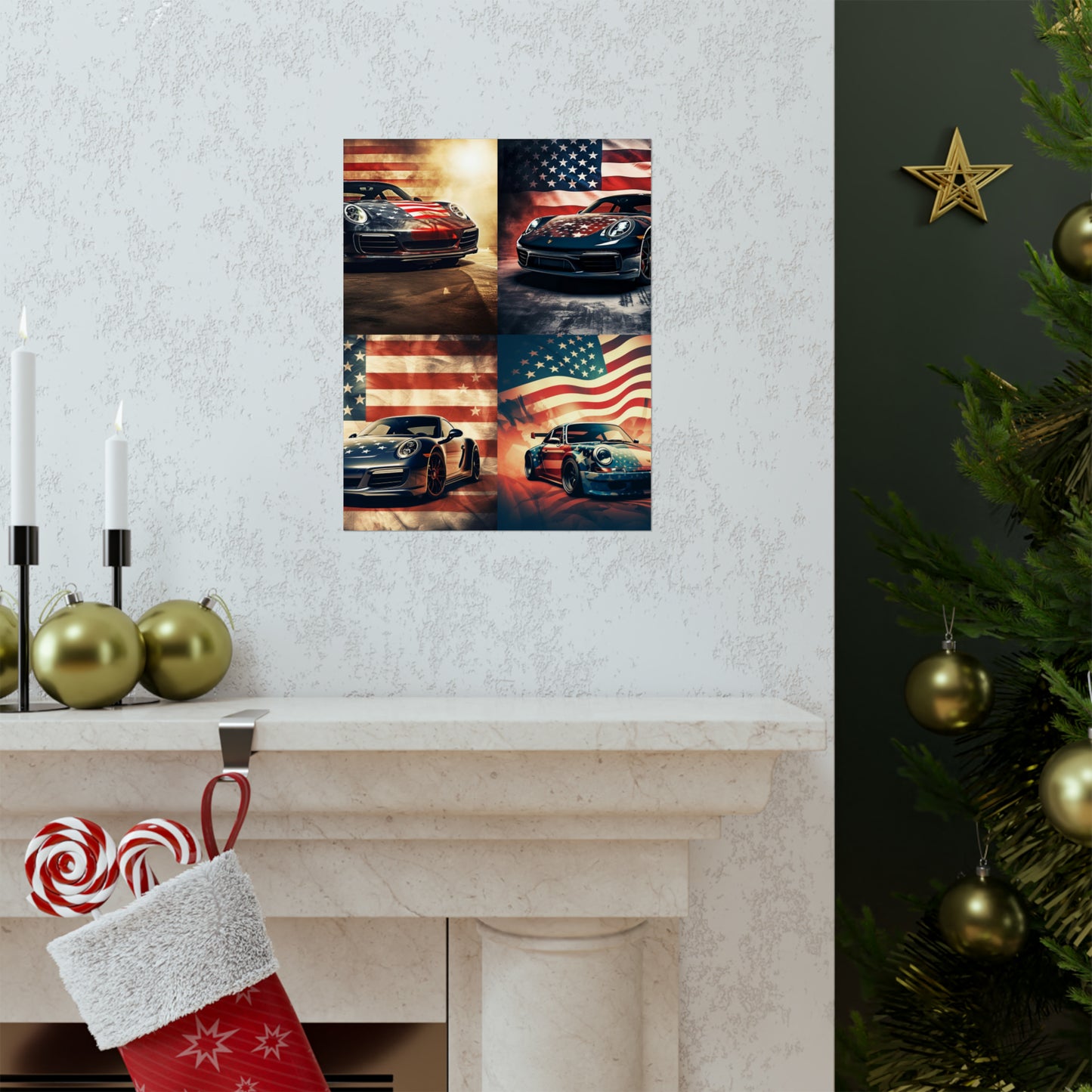 Premium Matte Vertical Posters Abstract American Flag Background Porsche 5
